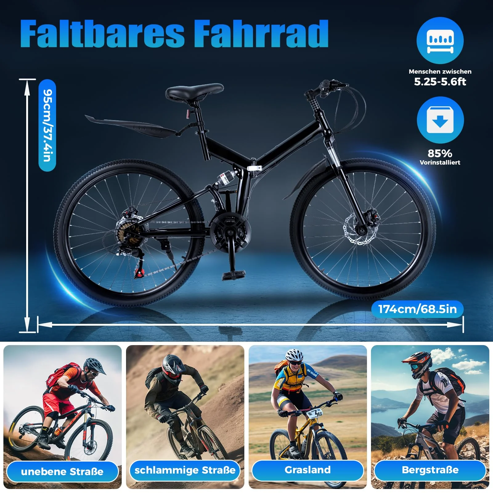 Charocean Mountainbike 26 Zoll Fahrrad Herren Fahrräder 21 Gang-Schaltung Mountain Bike Vollfederung Klapprad mit Scheibenbremse, Fahrrad für Jungen Herren und Damen - Image 5