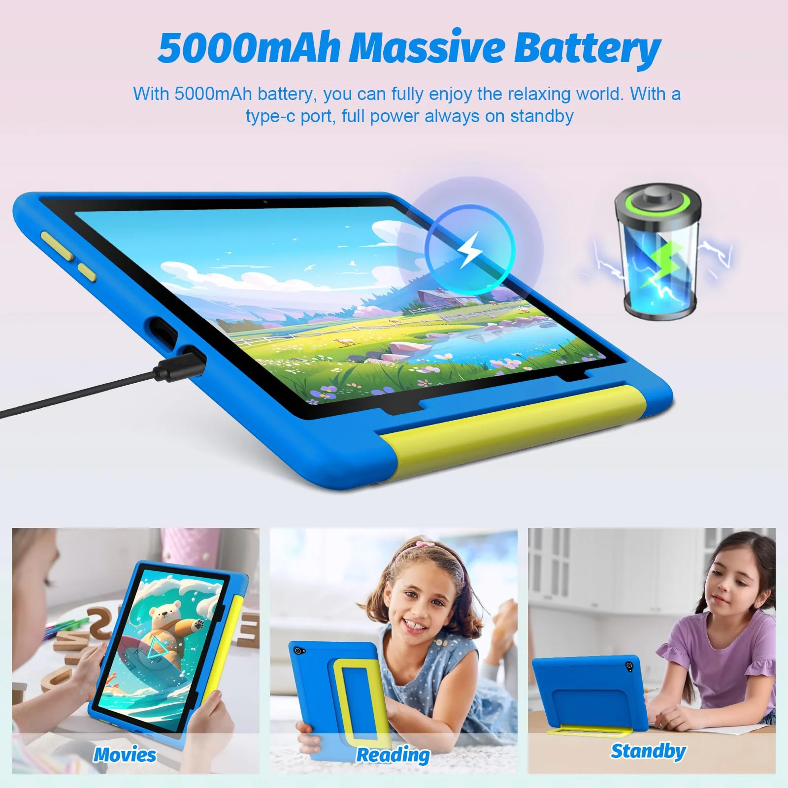 Cheerjoy Kinder Tablet 10 Zoll Android 14 Tablet für Kinder im Alter von 3-12 Jahren, Octa-Core, 8+64GB(TF 1TB), Kindersicherung, vorinstalliertes KIDOZ, 5G WiFi Tablet PC mit stoßfester Hülle-Blau - Image 4