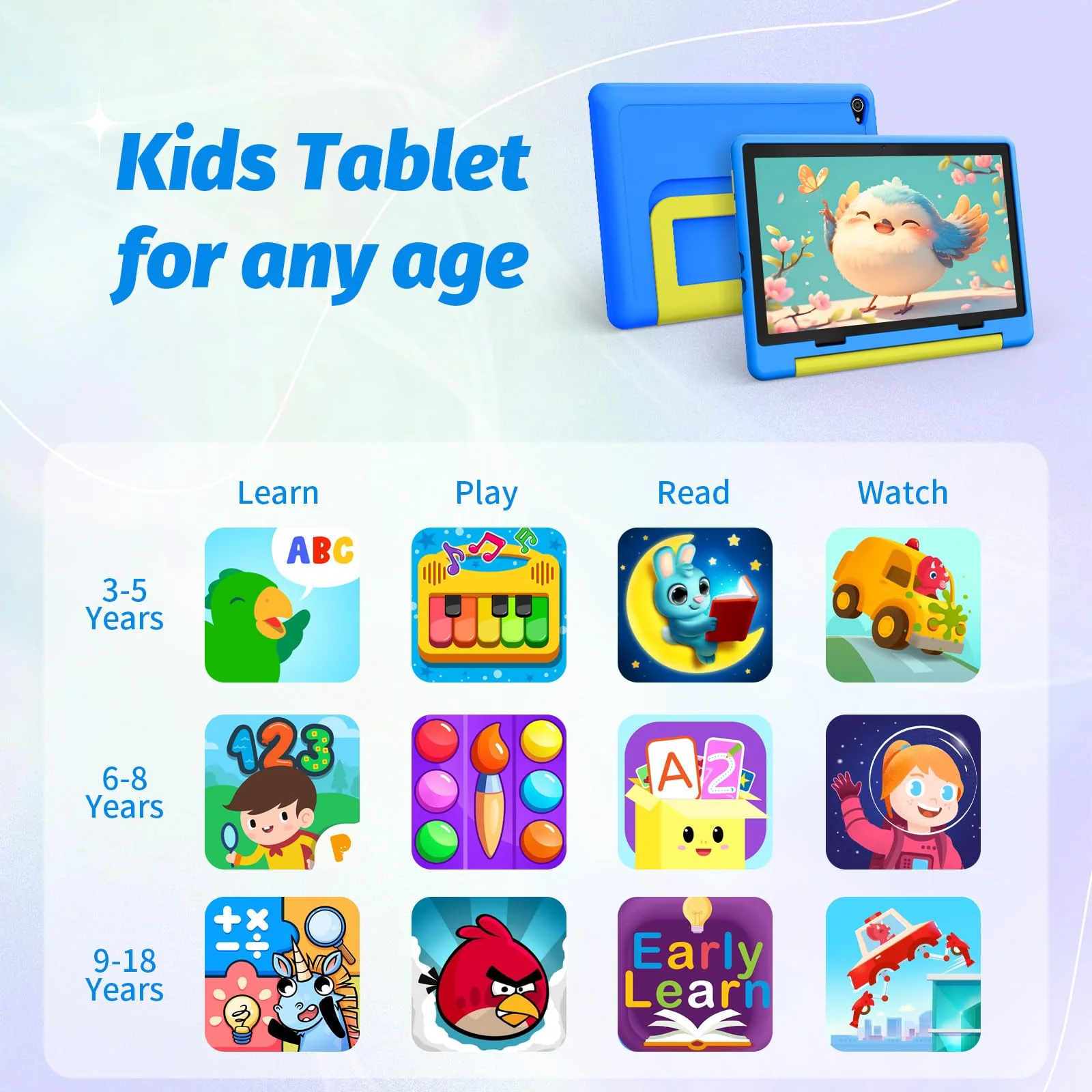 Cheerjoy Kinder Tablet 10 Zoll Android 14 Tablet für Kinder im Alter von 3-12 Jahren, Octa-Core, 8+64GB(TF 1TB), Kindersicherung, vorinstalliertes KIDOZ, 5G WiFi Tablet PC mit stoßfester Hülle-Blau - Image 5