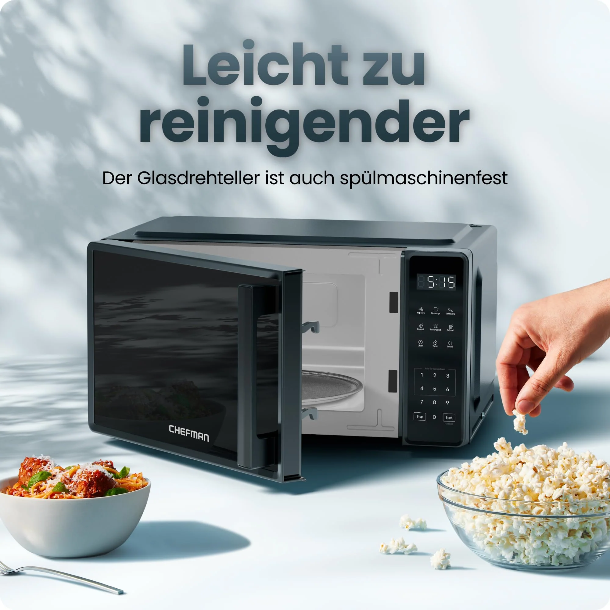 Chefman Tisch-Mikrowelle 20 l, 10 Leistungsstufen und 3 Kochprogramme mit One-Touch-Express-Kochfunktion und Stummschalttaste – Schwarz - Image 3