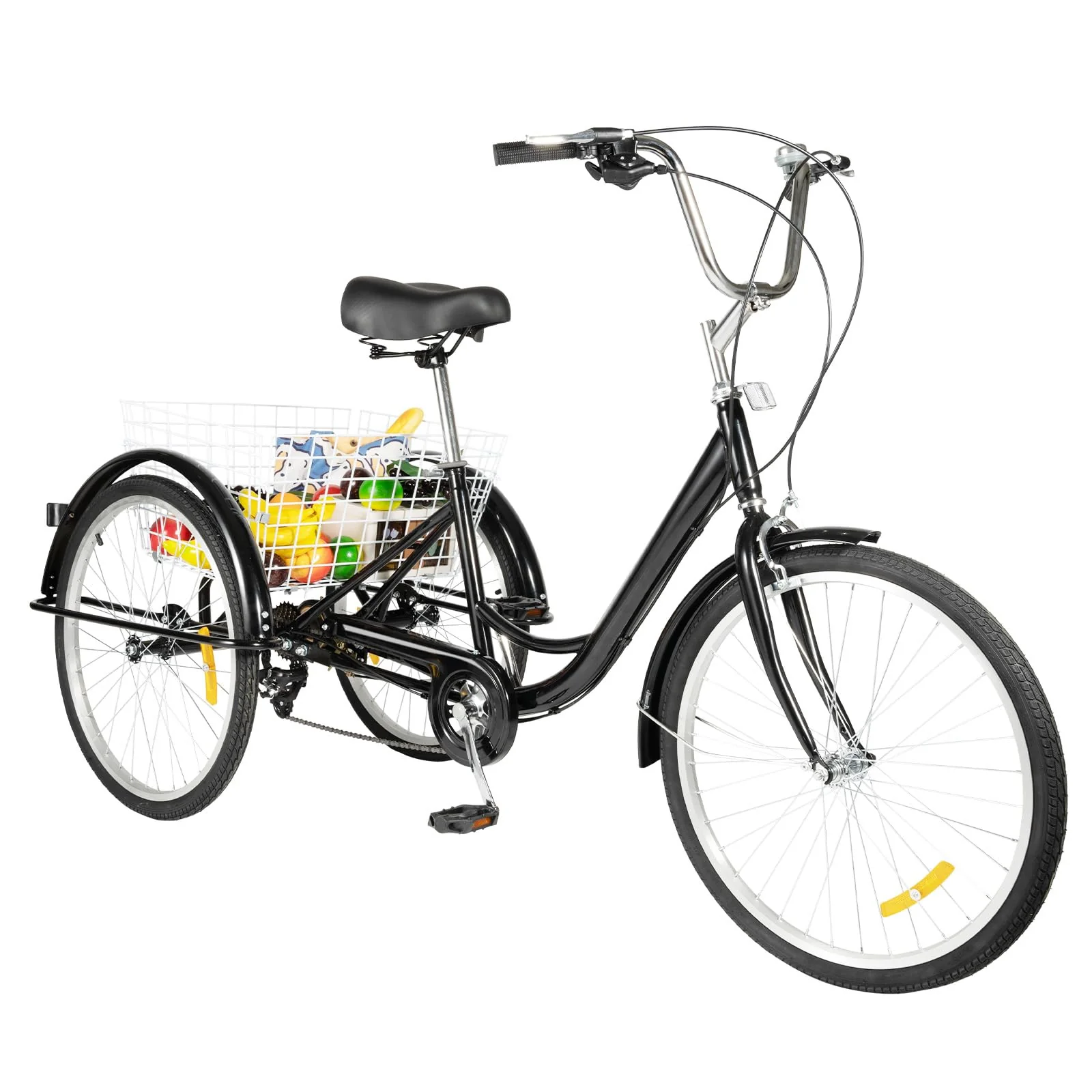 chennnls 26 Zoll 8-Gang Dreirad für Erwachsene, Dreiradfahrrad mit großem Korb, Verstellbarer Sitz Cruiser Trike Rennrad für Männer, Frauen, ältere Menschen(Schwarz Weiß) - Image 3