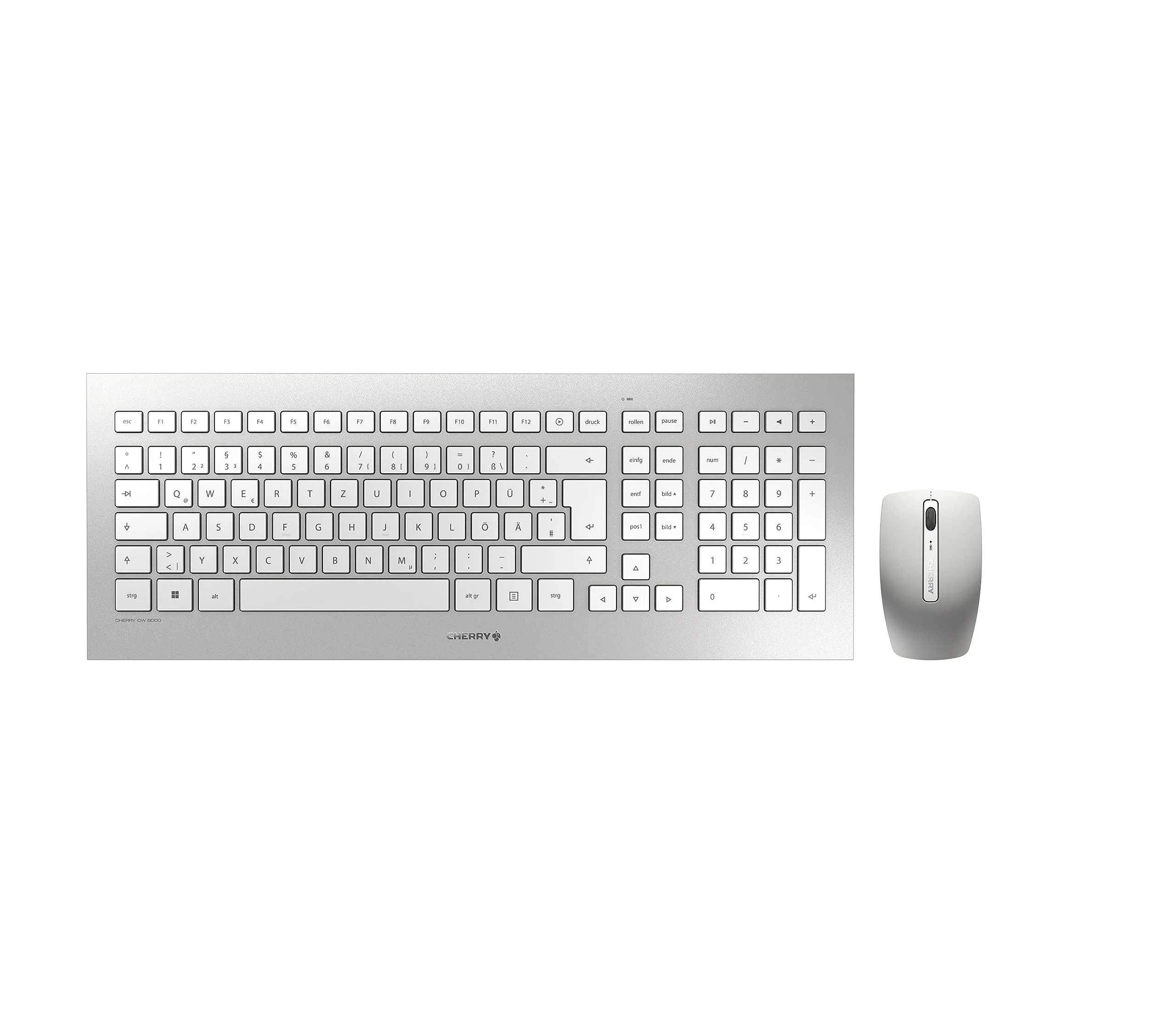 CHERRY DW 8000, kabelloses Tastatur- und Maus-Set, Deutsches Layout (QWERTZ), batteriebetrieben, ultraflache Tastatur, 3 Tasten-Maus mit Infrarotsensor, Weiß-Silber - Image 2