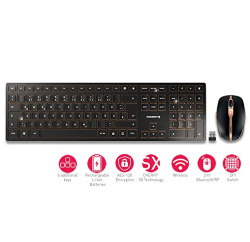 CHERRY DW 9000 SLIM, Kabelloses Tastatur- und Maus-Set, EU-Layout (QWERTY), Bluetooth & 2,4 GHz Funk, Leise Tasten, Wiederaufladbar, Schwarz-Bronze - Image 3