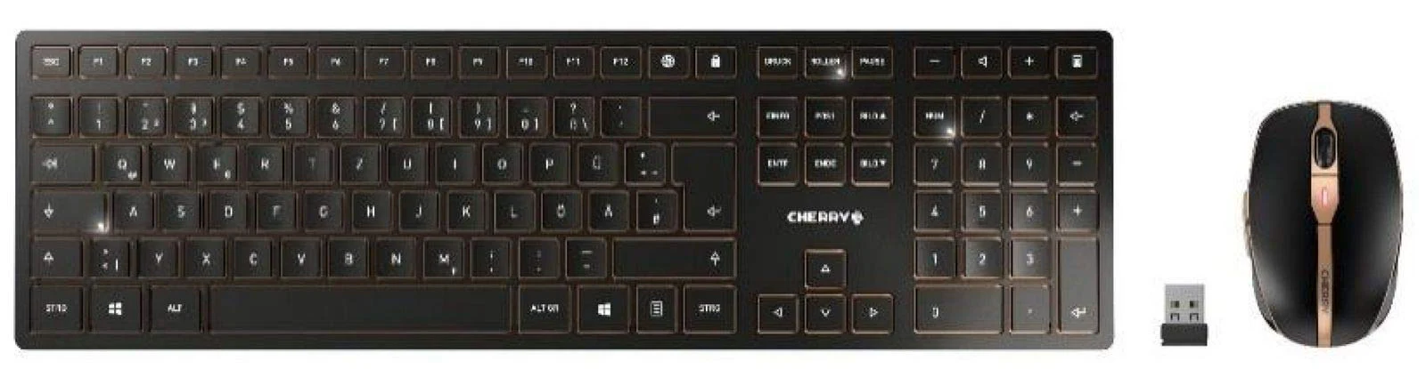 CHERRY DW 9000 SLIM, Kabelloses Tastatur- und Maus-Set, EU-Layout (QWERTY), Bluetooth & 2,4 GHz Funk, Leise Tasten, Wiederaufladbar, Schwarz-Bronze - Image 5