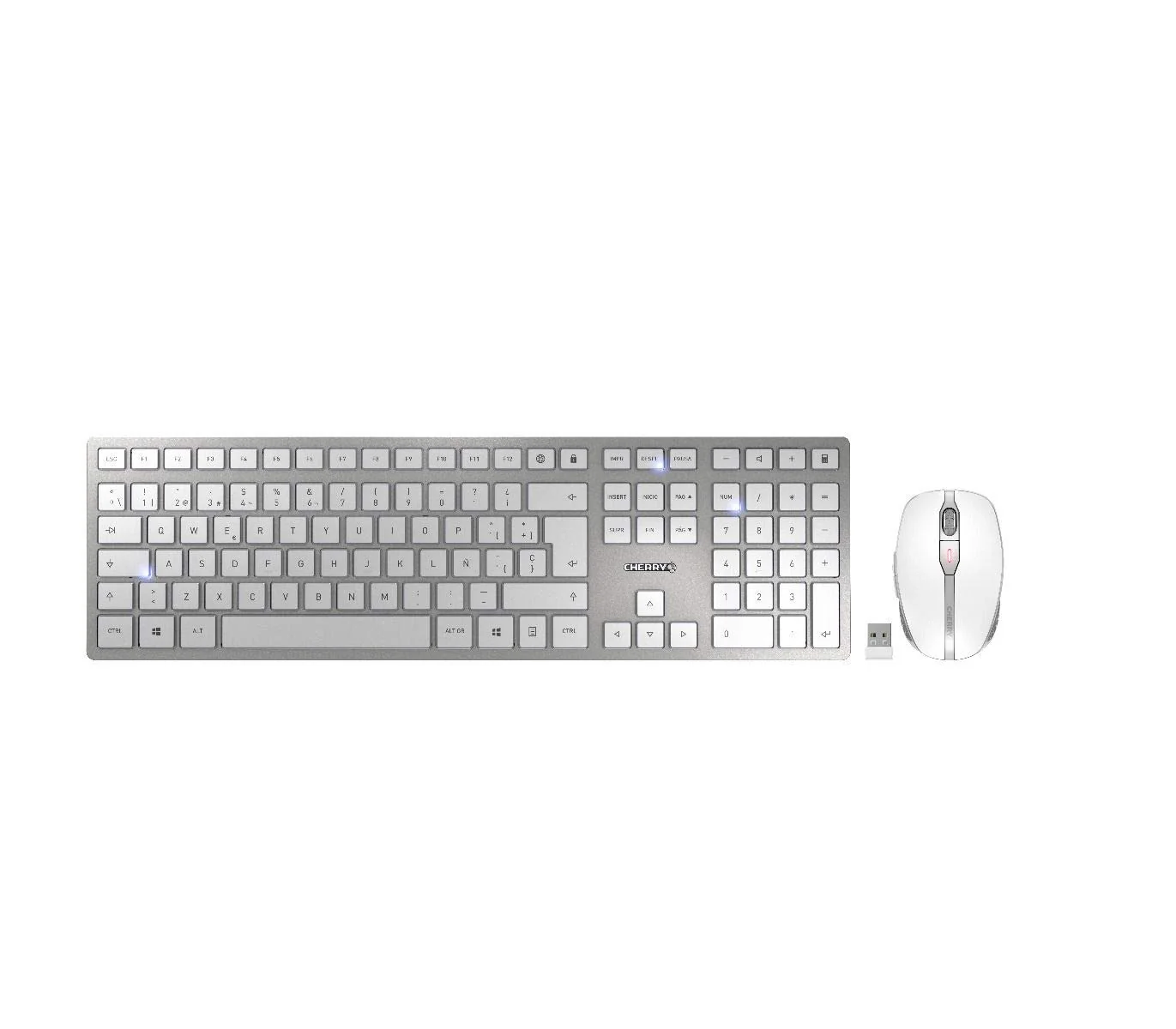 CHERRY DW 9000 SLIM, Kabelloses Tastatur- und Maus-Set, Französisches Layout (AZERTY), Bluetooth & 2,4 GHz Funk, Leise Tasten, Wiederaufladbar, Weiß-Silber - Image 3