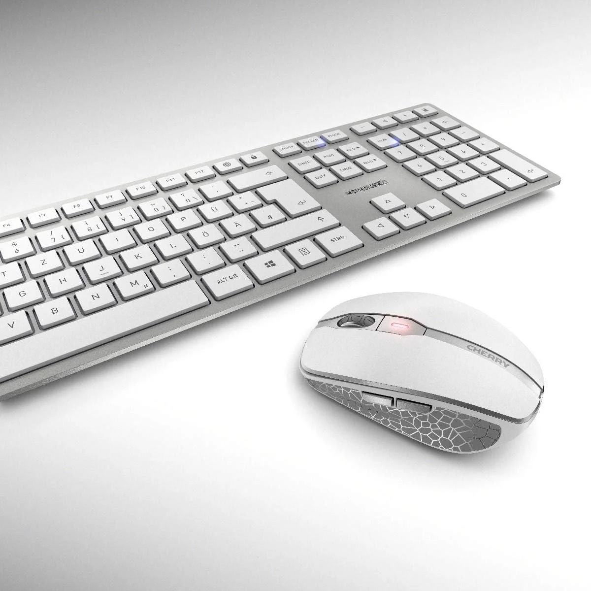 CHERRY DW 9000 SLIM, Kabelloses Tastatur- und Maus-Set, Französisches Layout (AZERTY), Bluetooth & 2,4 GHz Funk, Leise Tasten, Wiederaufladbar, Weiß-Silber - Image 4