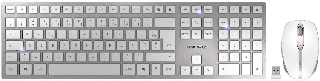 CHERRY DW 9000 SLIM, Kabelloses Tastatur- und Maus-Set, Französisches Layout (AZERTY), Bluetooth & 2,4 GHz Funk, Leise Tasten, Wiederaufladbar, Weiß-Silber - Image 9