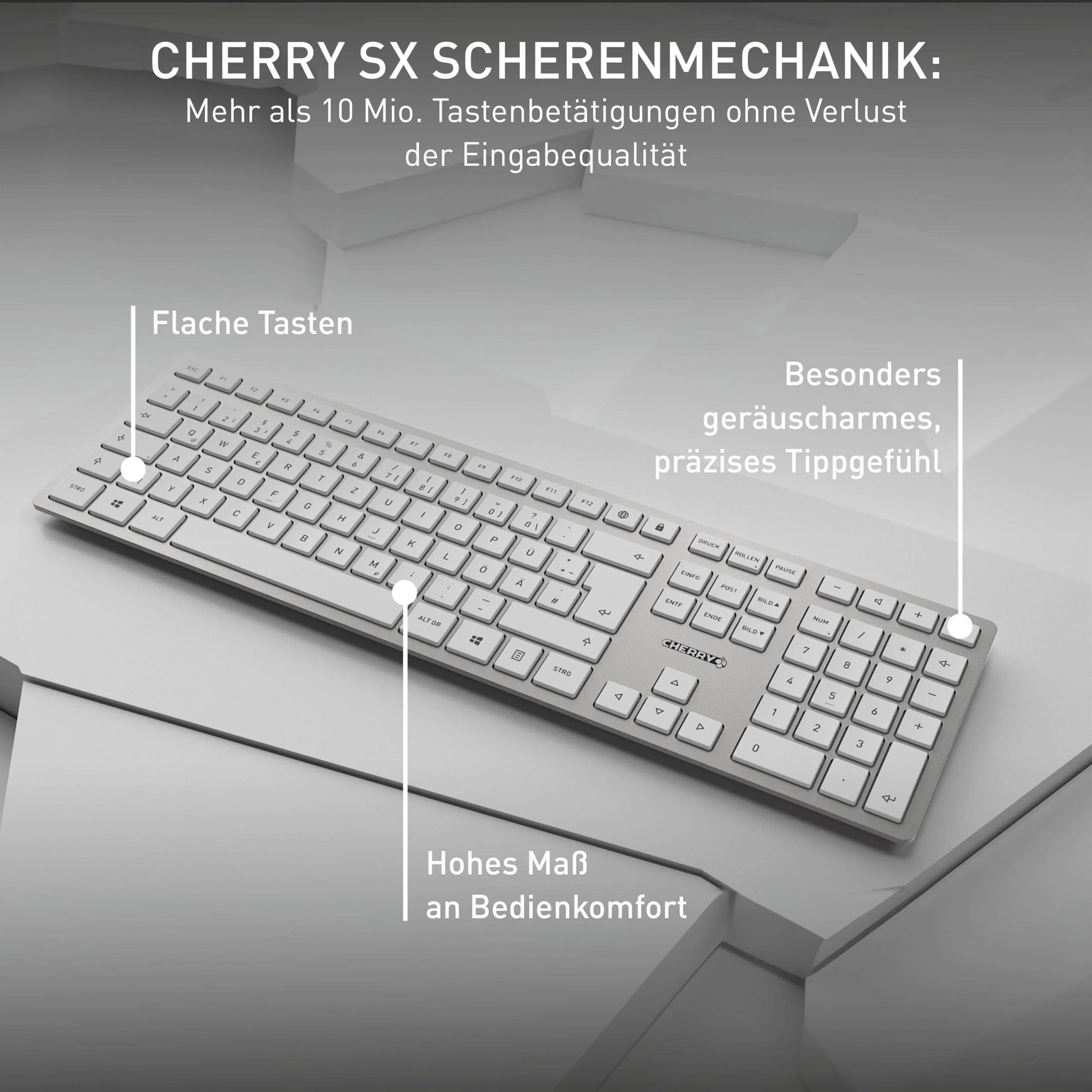 CHERRY DW 9100 SLIM, Kabelloses Tastatur-Maus-Set, Tschechisches/Slowakisches Layout (QWERTZ/QWERTY), Bluetooth & 2,4 GHz Funk, Wiederaufladbar, Weiß-Silber - Image 5