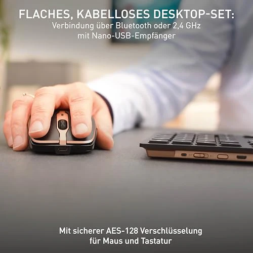 CHERRY DW 9100 SLIM, Kabelloses Tastatur- und Maus-Set, Pan-Nordisches Layout (QWERTY), Bluetooth & 2,4 GHz Funk, Leise Tasten, Wiederaufladbar, Schwarz-Bronze - Image 12