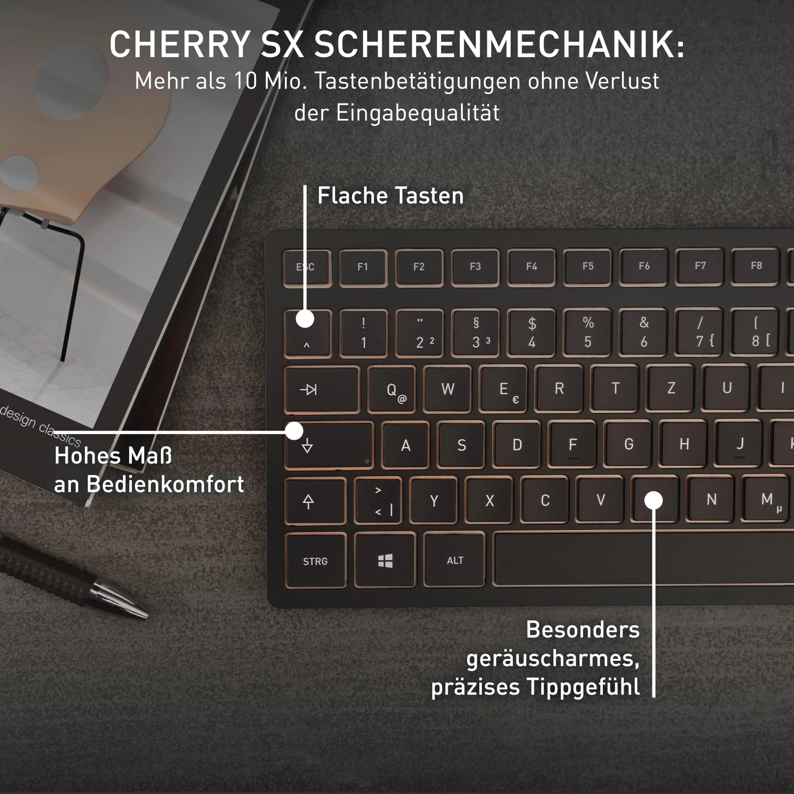 CHERRY DW 9100 SLIM, Kabelloses Tastatur- und Maus-Set, Spanisches Layout (QWERTY), Bluetooth & 2,4 GHz Funk, Leise Tasten, Wiederaufladbar, Schwarz-Bronze - Image 3