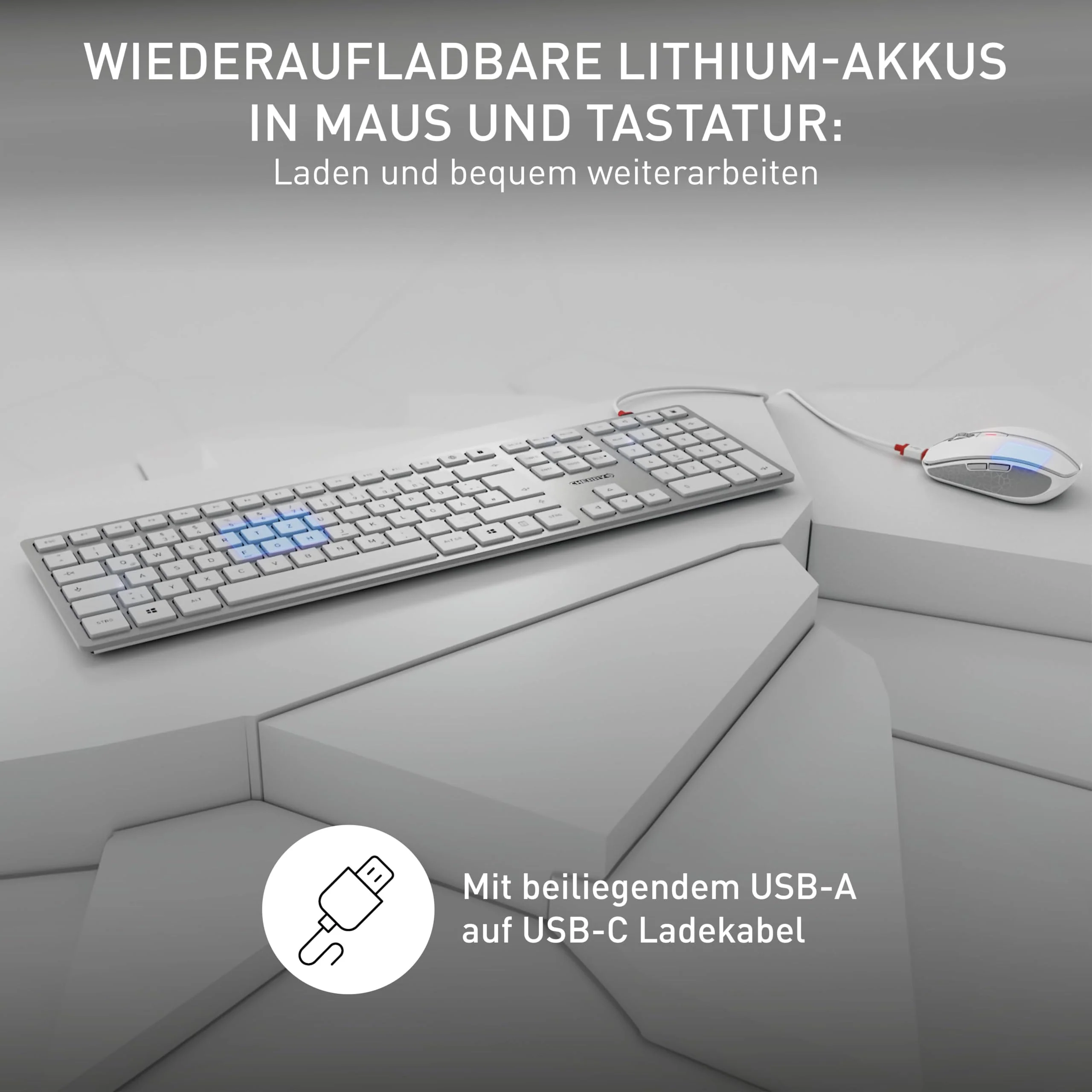 CHERRY DW 9100 SLIM, Kabelloses Tastatur- und Maus-Set, UK-Layout (QWERTY), Bluetooth & 2,4 GHz Funk, Leise Tasten, Flaches Design, Wiederaufladbar, Weiß-Silber - Image 2