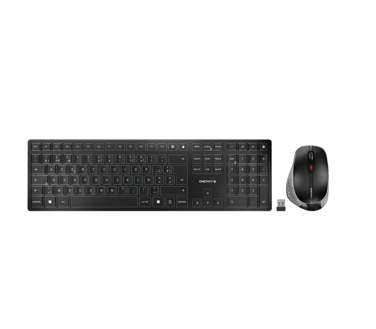 CHERRY DW 9500 SLIM, Kabelloses Tastatur- und Maus-Set, Belgisches Layout (AZERTY), Bluetooth oder 2,4 GHz Funk, Ergonomische Rechtshändermaus, Schwarz-Grau - Image 2
