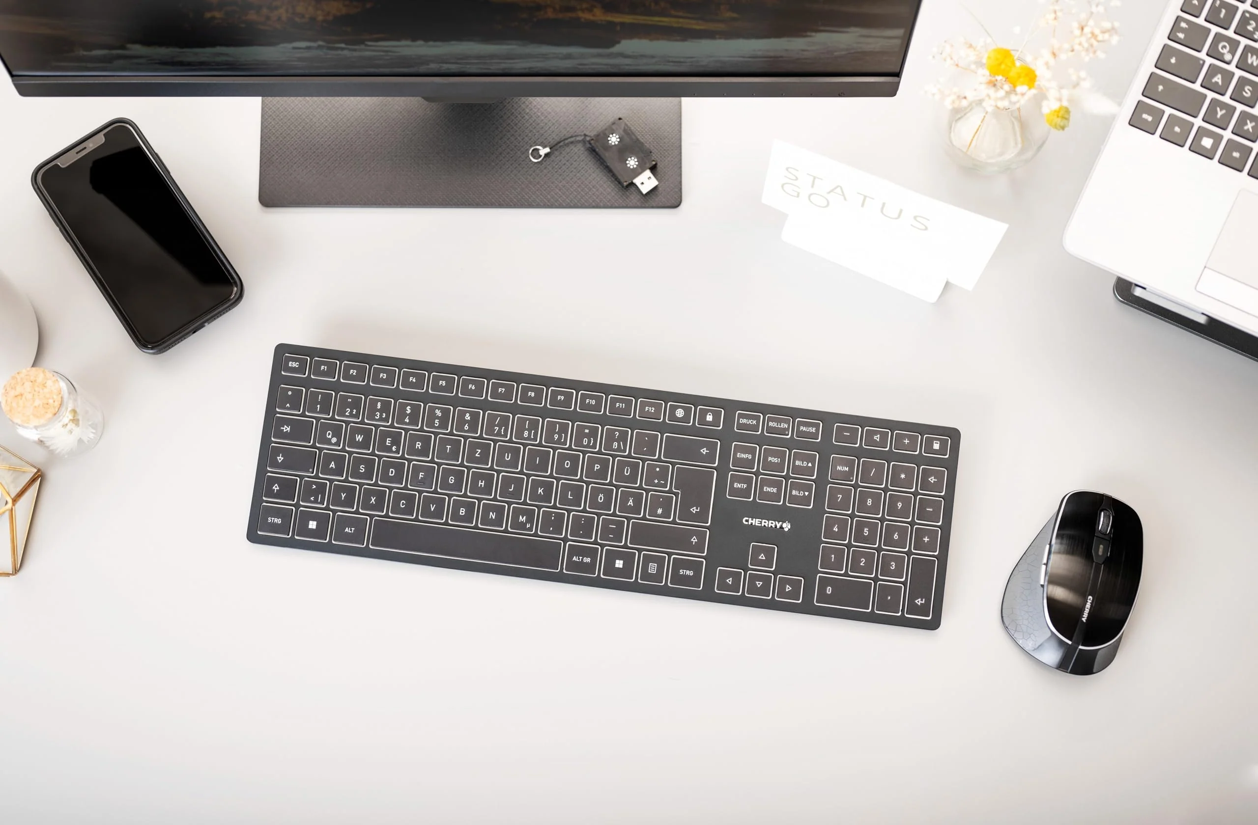 CHERRY DW 9500 SLIM, Kabelloses Tastatur- und Maus-Set, Deutsches Layout (QWERTZ), Bluetooth oder 2,4 GHz Funk, Ergonomische Rechtshändermaus, Schwarz-Grau - Image 2