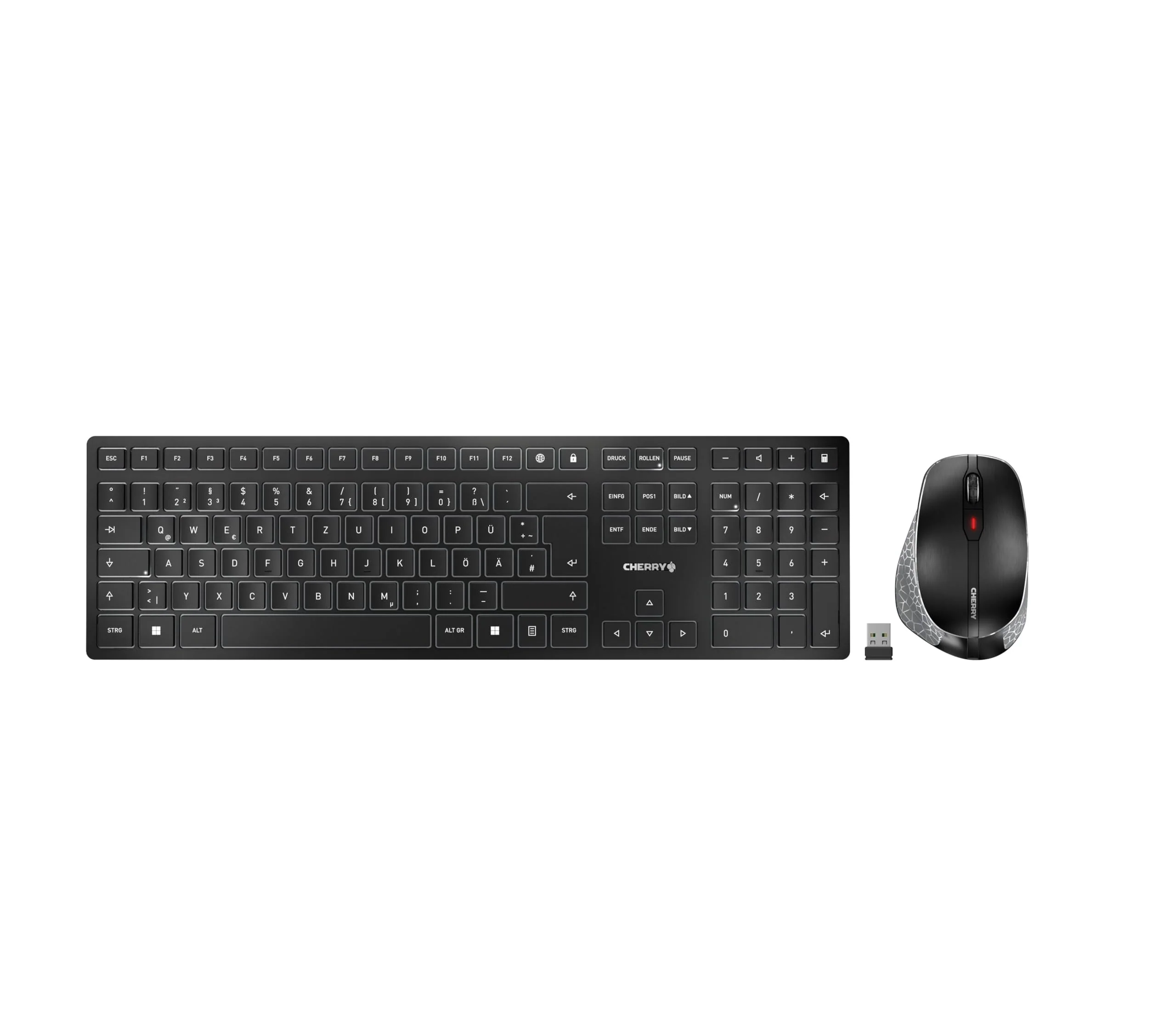 CHERRY DW 9500 SLIM, Kabelloses Tastatur- und Maus-Set, Deutsches Layout (QWERTZ), Bluetooth oder 2,4 GHz Funk, Ergonomische Rechtshändermaus, Schwarz-Grau - Image 3
