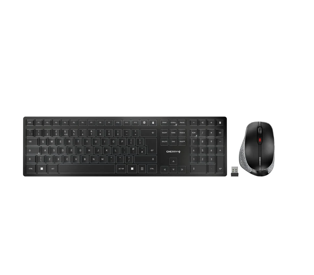 CHERRY DW 9500 SLIM, Kabelloses Tastatur- und Maus-Set, UK-Layout (QWERTY), Bluetooth oder 2,4 GHz Funk, Ergonomische Rechtshändermaus, Schwarz-Grau - Image 5