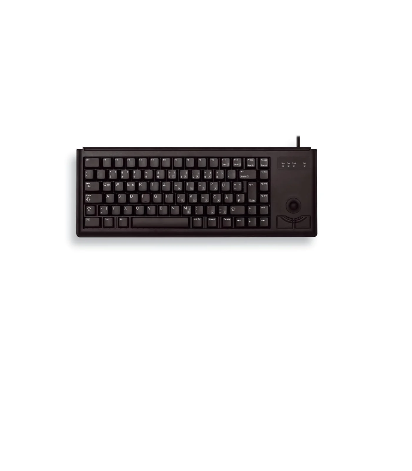 CHERRY G84-4400, Kompakte Tastatur mit Trackball, Deutsches Layout (QWERTZ), Kabelgebunden (USB-Anschluss), 2 Maustasten, Mechanische CHERRY ML Switches, Schwarz