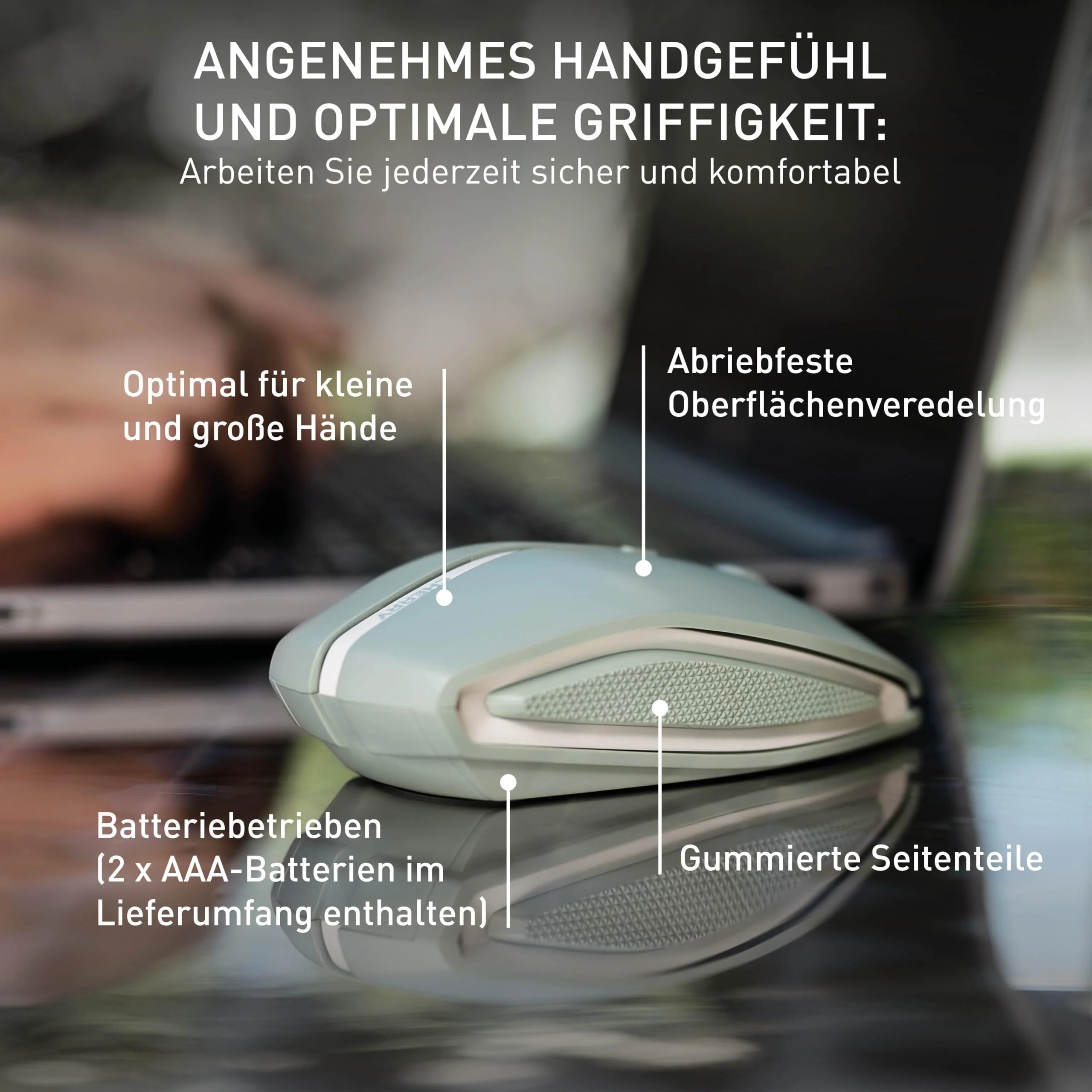 CHERRY GENTIX BT, Kabellose Bluetooth-Maus, Multi-Device-Funktion für bis zu 3 Geräte, Umschaltbare Auflösung (1000/2000 dpi), Batteriebetrieben, Agave Green - Image 5