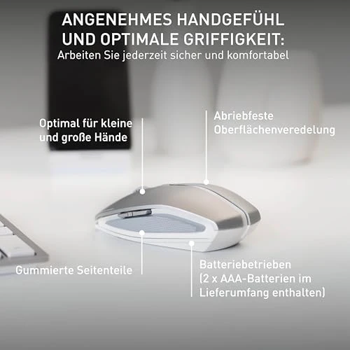 CHERRY GENTIX BT, Kabellose Bluetooth-Maus, Multi-Device-Funktion für bis zu 3 Geräte, Umschaltbare Auflösung (1000/2000 dpi), Batteriebetrieben, Frosted Silver - Image 10
