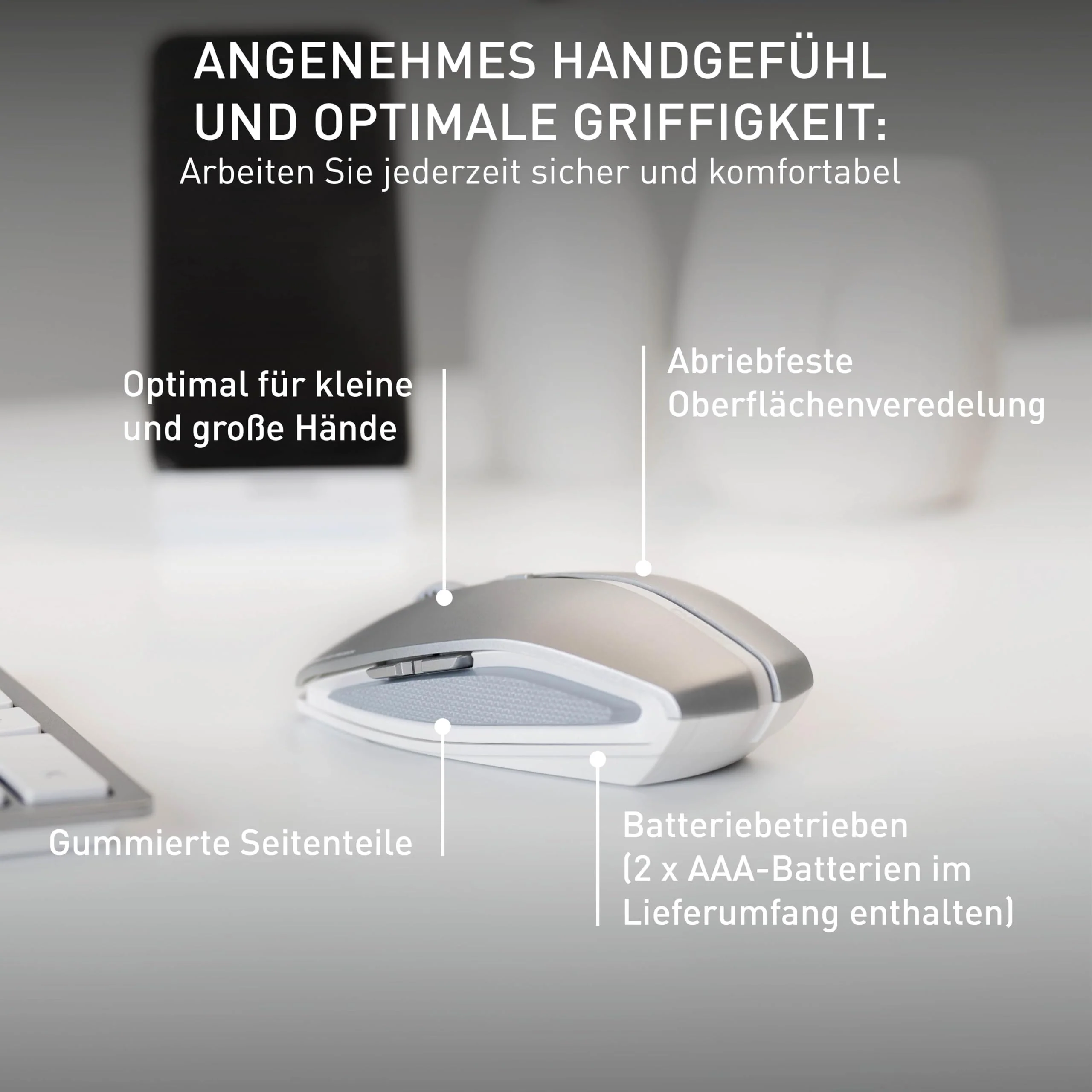CHERRY GENTIX BT, Kabellose Bluetooth-Maus, Multi-Device-Funktion für bis zu 3 Geräte, Umschaltbare Auflösung (1000/2000 dpi), Batteriebetrieben, Frosted Silver - Image 11