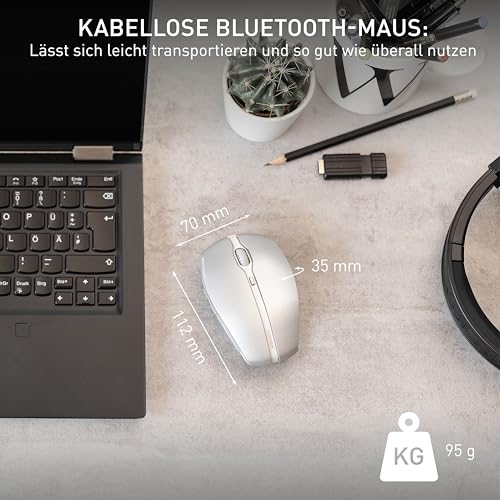 CHERRY GENTIX BT, Kabellose Bluetooth-Maus, Multi-Device-Funktion für bis zu 3 Geräte, Umschaltbare Auflösung (1000/2000 dpi), Batteriebetrieben, Frosted Silver - Image 7