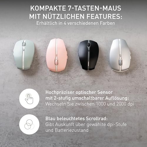 CHERRY GENTIX BT, Kabellose Bluetooth-Maus, Multi-Device-Funktion für bis zu 3 Geräte, Umschaltbare Auflösung (1000/2000 dpi), Batteriebetrieben, Frosted Silver - Image 8