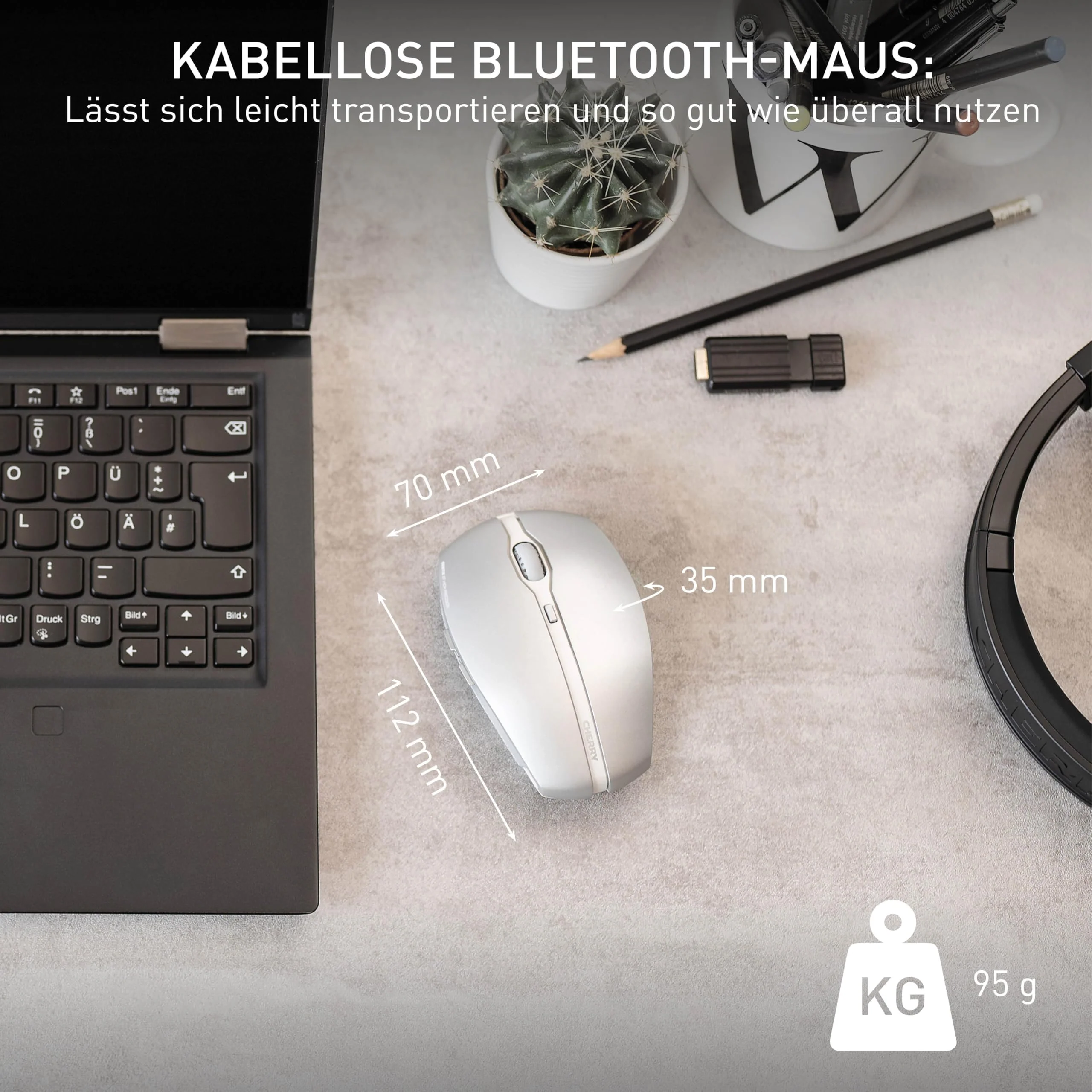 CHERRY GENTIX BT, Kabellose Bluetooth-Maus, Multi-Device-Funktion für bis zu 3 Geräte, Umschaltbare Auflösung (1000/2000 dpi), Batteriebetrieben, Frosted Silver - Image 9