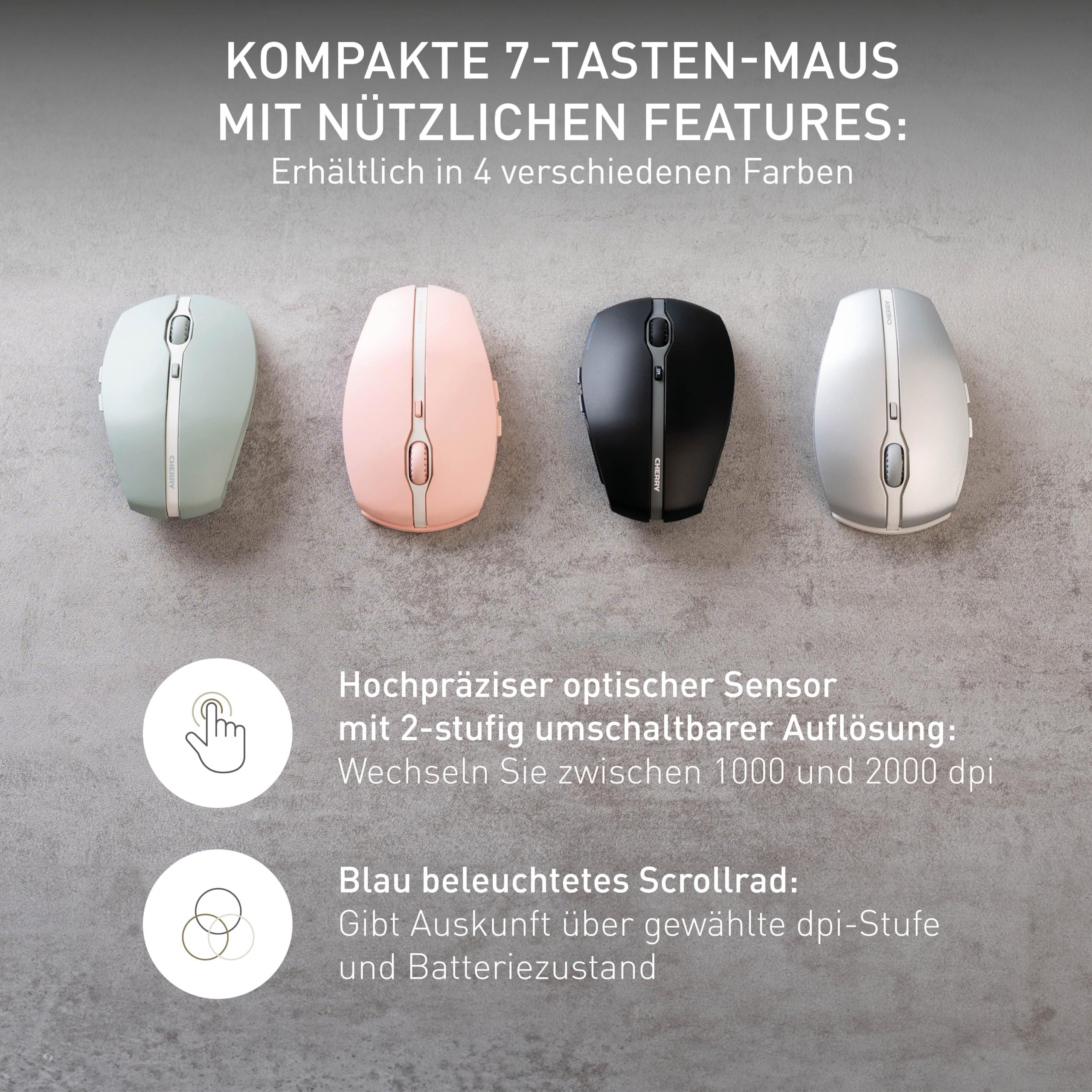 CHERRY GENTIX BT, Kabellose Bluetooth-Maus, Multi-Device-Funktion für bis zu 3 Geräte, Umschaltbare Auflösung (1000/2000 dpi), Batteriebetrieben, Schwarz - Image 3