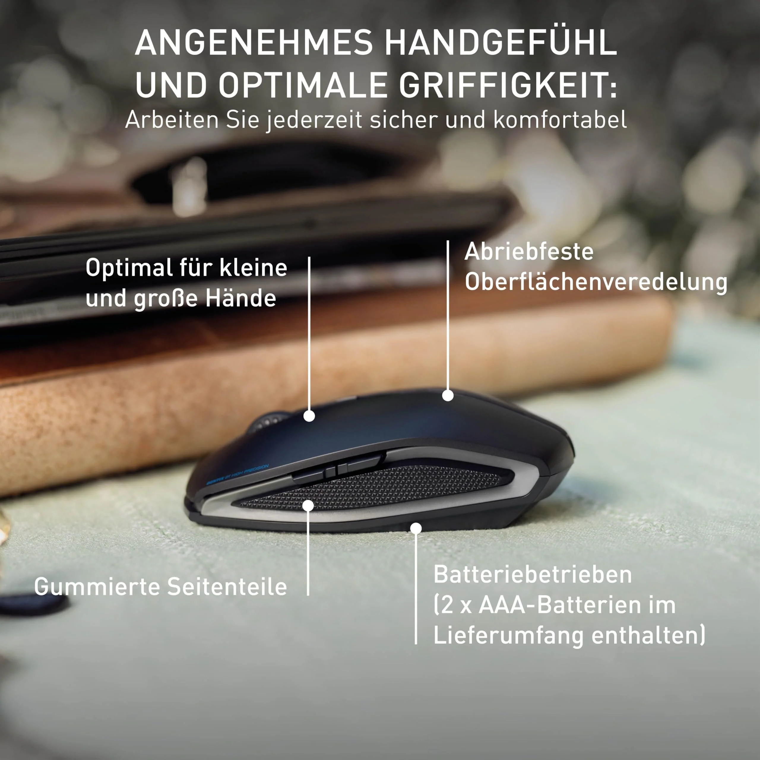 CHERRY GENTIX BT, Kabellose Bluetooth-Maus, Multi-Device-Funktion für bis zu 3 Geräte, Umschaltbare Auflösung (1000/2000 dpi), Batteriebetrieben, Schwarz - Image 5