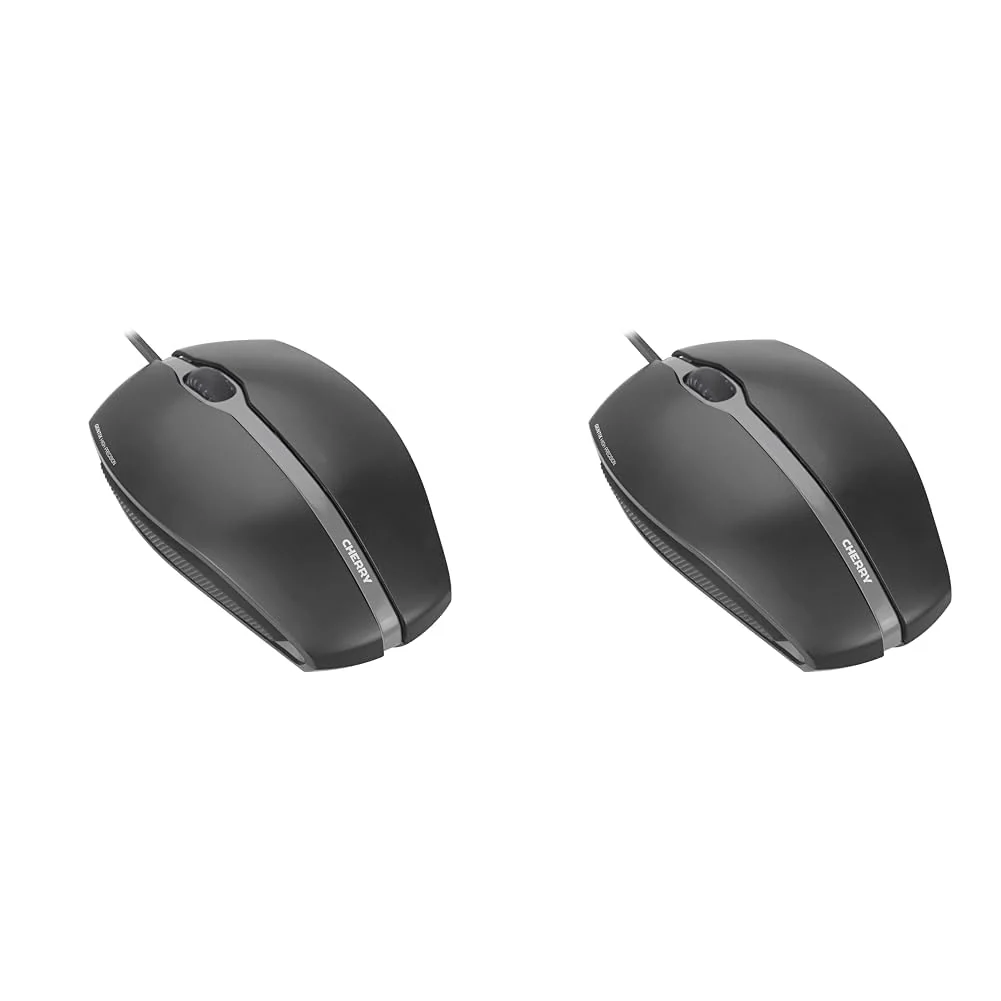 CHERRY GENTIX Corded Optical Mouse, kabelgebundene Maus mit 3 Tasten und hochauflösenden optischem 1000 DPI Sensor, geeignet für Rechts- und Linkshänder, gummierte Seiten, schwarz (Packung mit 2) - Image 2