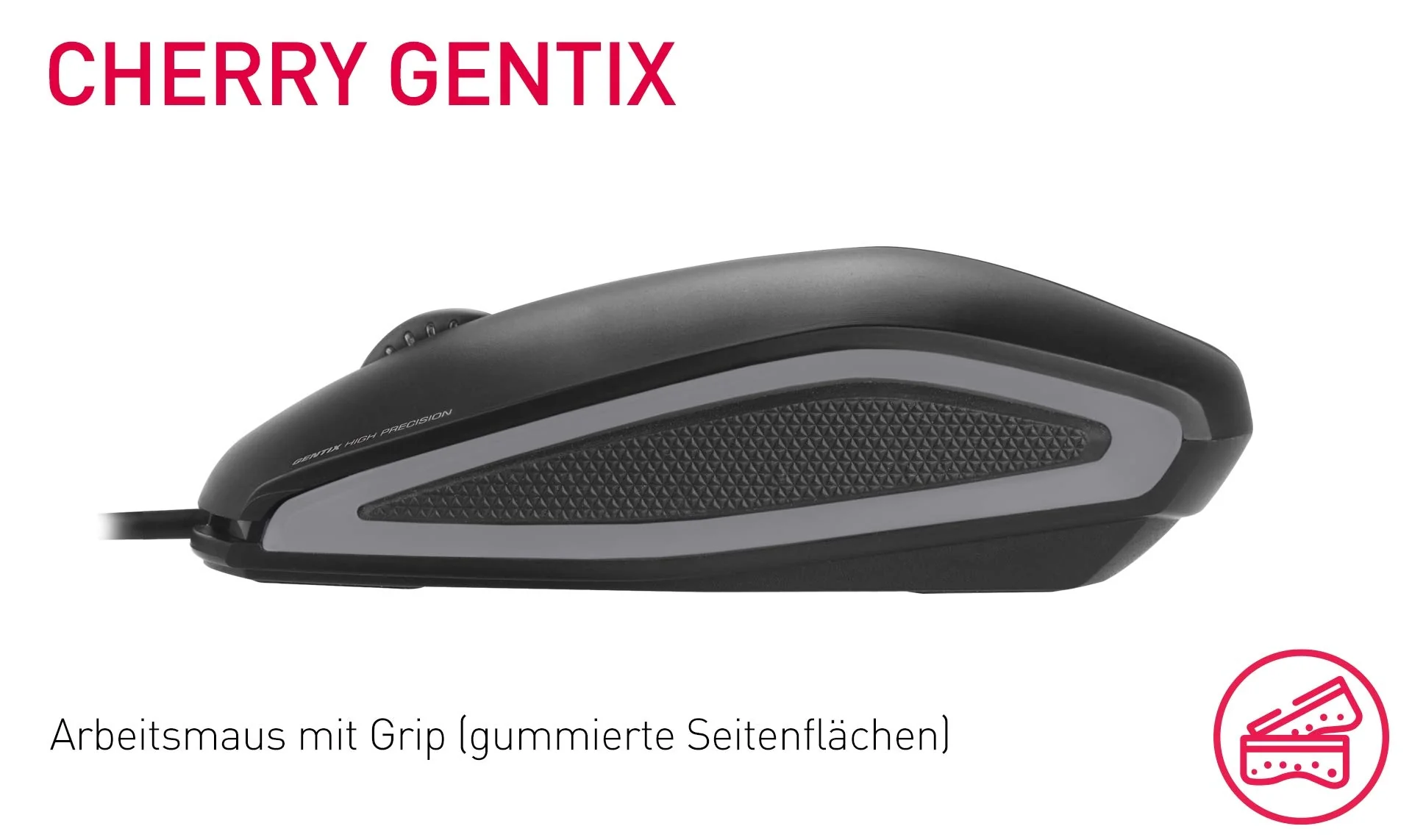 CHERRY GENTIX Corded Optical Mouse, kabelgebundene Maus mit 3 Tasten und hochauflösenden optischem 1000 DPI Sensor, geeignet für Rechts- und Linkshänder, gummierte Seiten, schwarz (Packung mit 2) - Image 3