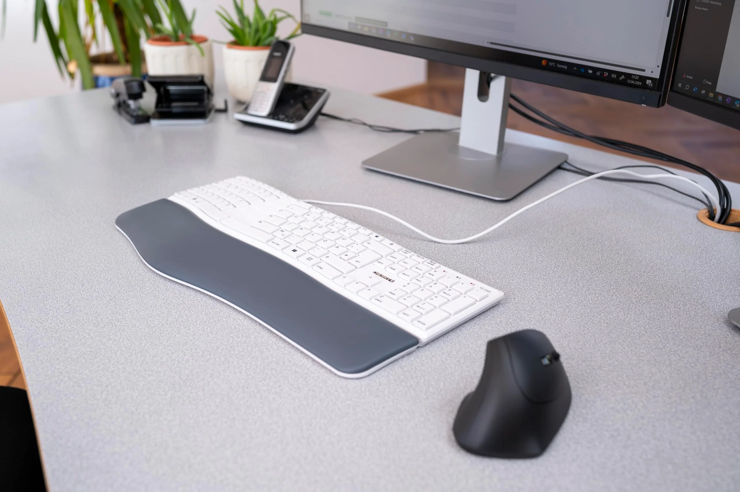 CHERRY KC 4500 ERGO, Ergonomische Tastatur, Deutsches Layout (QWERTZ), Kabelgebunden, Handballenauflage mit Memory-Schaum, Geschwungenes Tastenfeld, Weiß-Grau - Image 6