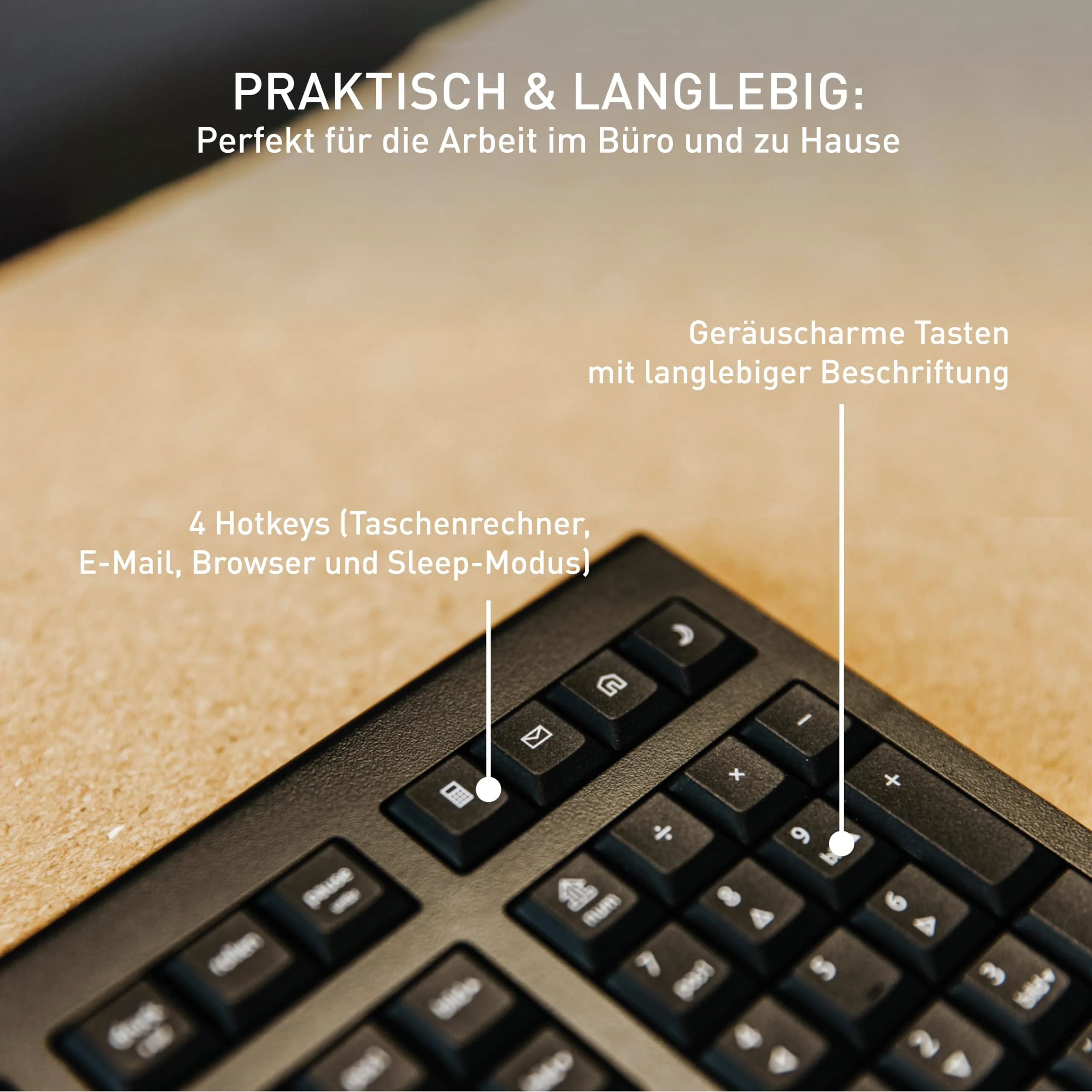 CHERRY KW 3000, Kabellose Tastatur mit Nummernblock, Spanisches Layout (QWERTY), 2,4 GHz Funk, Geräuscharme Tasten, Flaches Design, Batteriebetrieben, Schwarz - Image 4