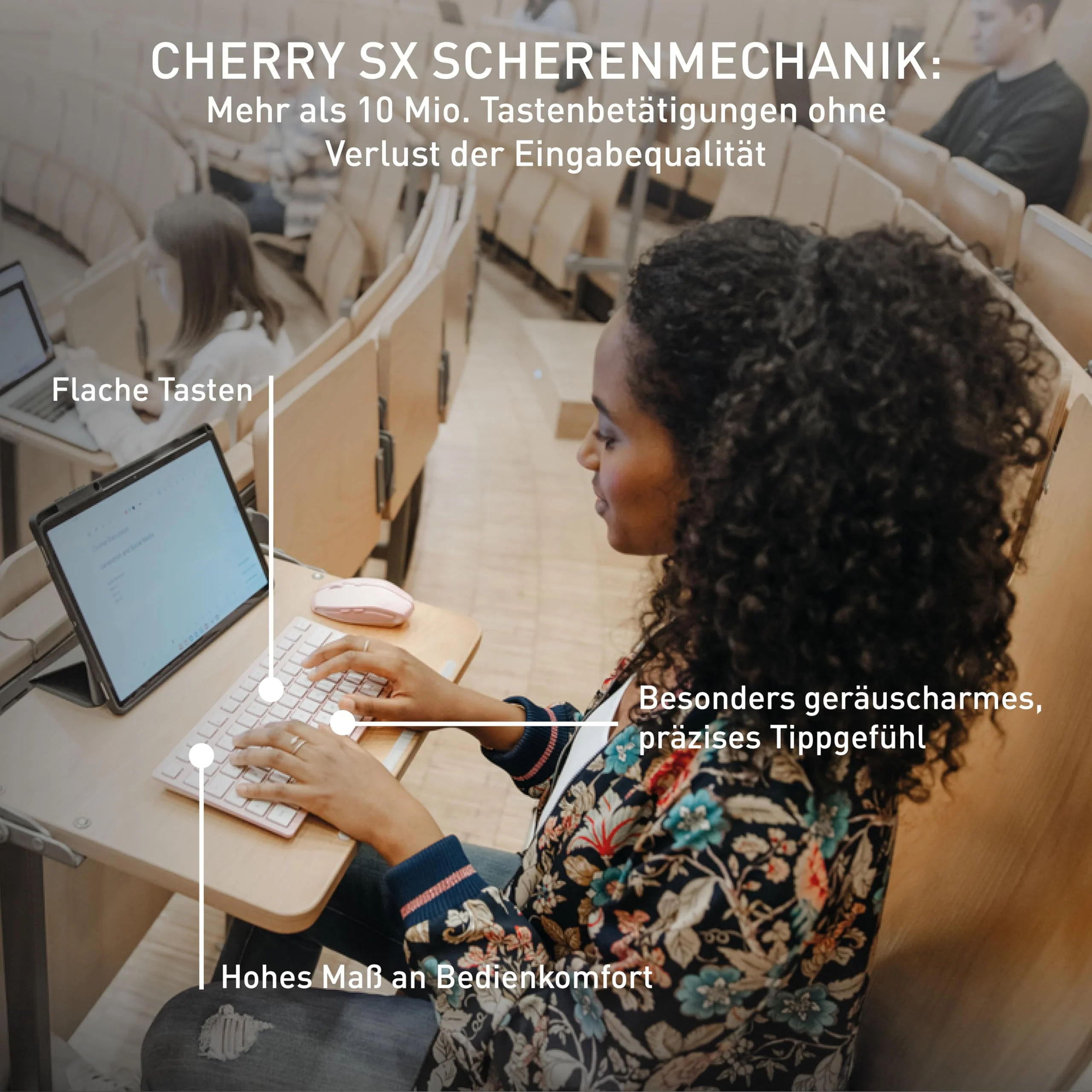 CHERRY KW 7100 MINI BT, Kompakte Multi-Device-Tastatur mit 3 Bluetooth-Kanälen, Deutsches Layout (QWERTZ), Flaches Design, inkl. Transporttasche, Cherry Blossom - Image 2