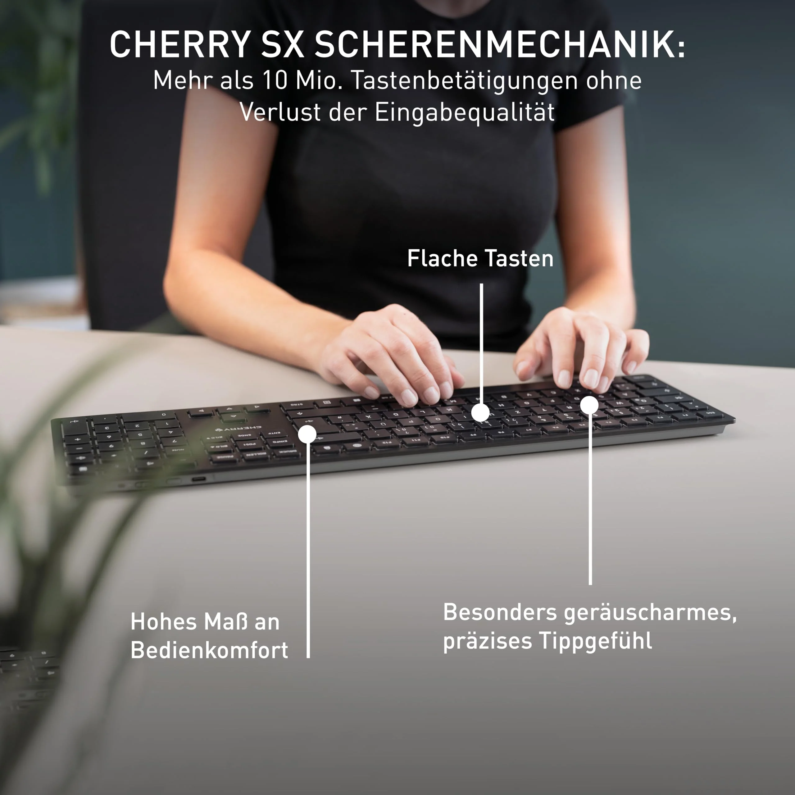 CHERRY KW 9100 SLIM, Kabellose Design-Tastatur, Deutsches Layout (QWERTZ), Wahlweise Bluetooth oder 2,4 GHz Funk, Flache Tasten, Wiederaufladbar, Schwarz-Grau - Image 6