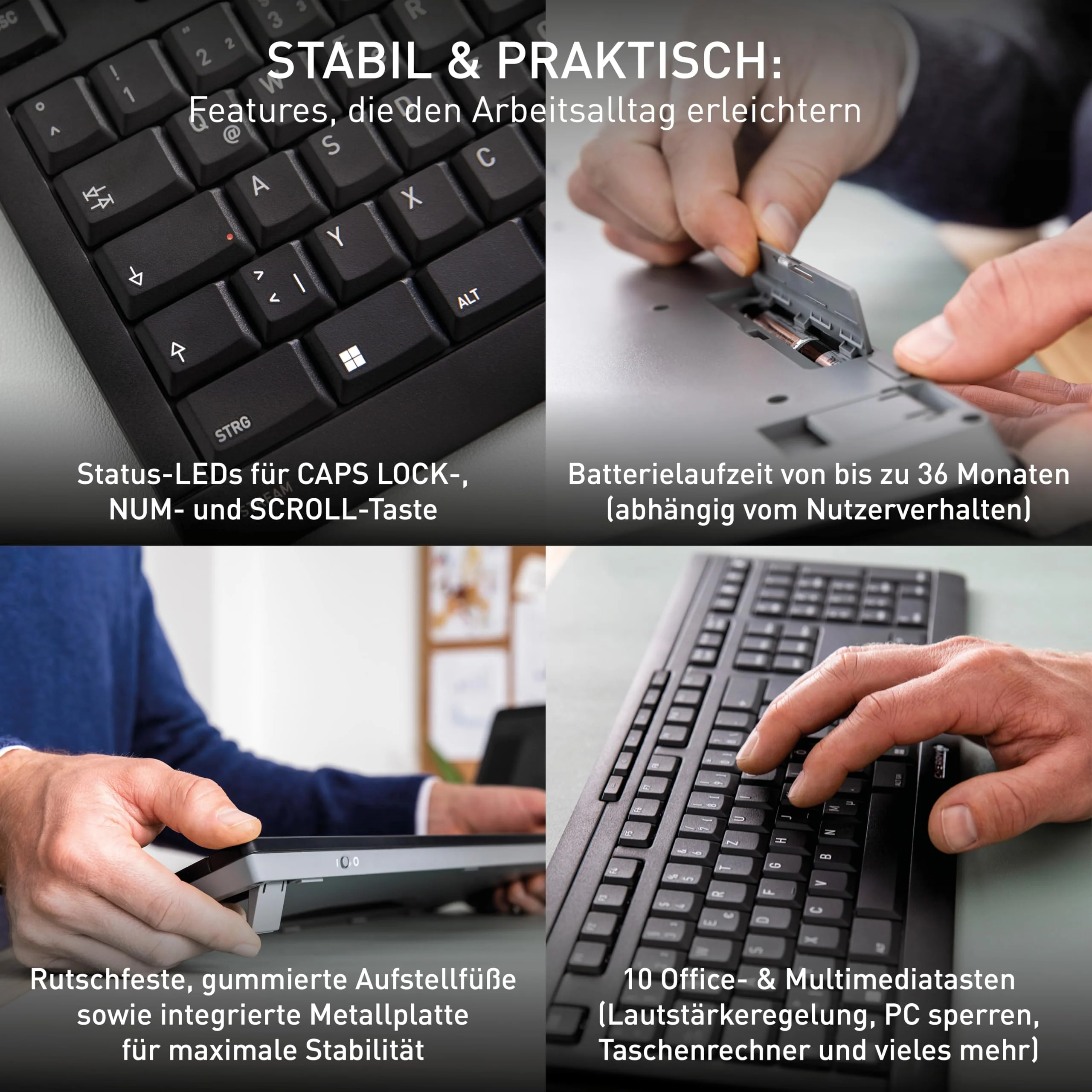 CHERRY STREAM DESKTOP COMFORT, Kabelloses Tastatur-Maus-Set, Deutsches Layout (QWERTZ), 2,4 GHz Funk, Leise Tasten, Ergonomische Rechtshändermaus, Schwarz - Image 3