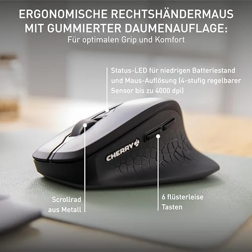 CHERRY STREAM DESKTOP COMFORT, Kabelloses Tastatur-Maus-Set, Deutsches Layout (QWERTZ), 2,4 GHz Funk, Leise Tasten, Ergonomische Rechtshändermaus, Schwarz - Image 9