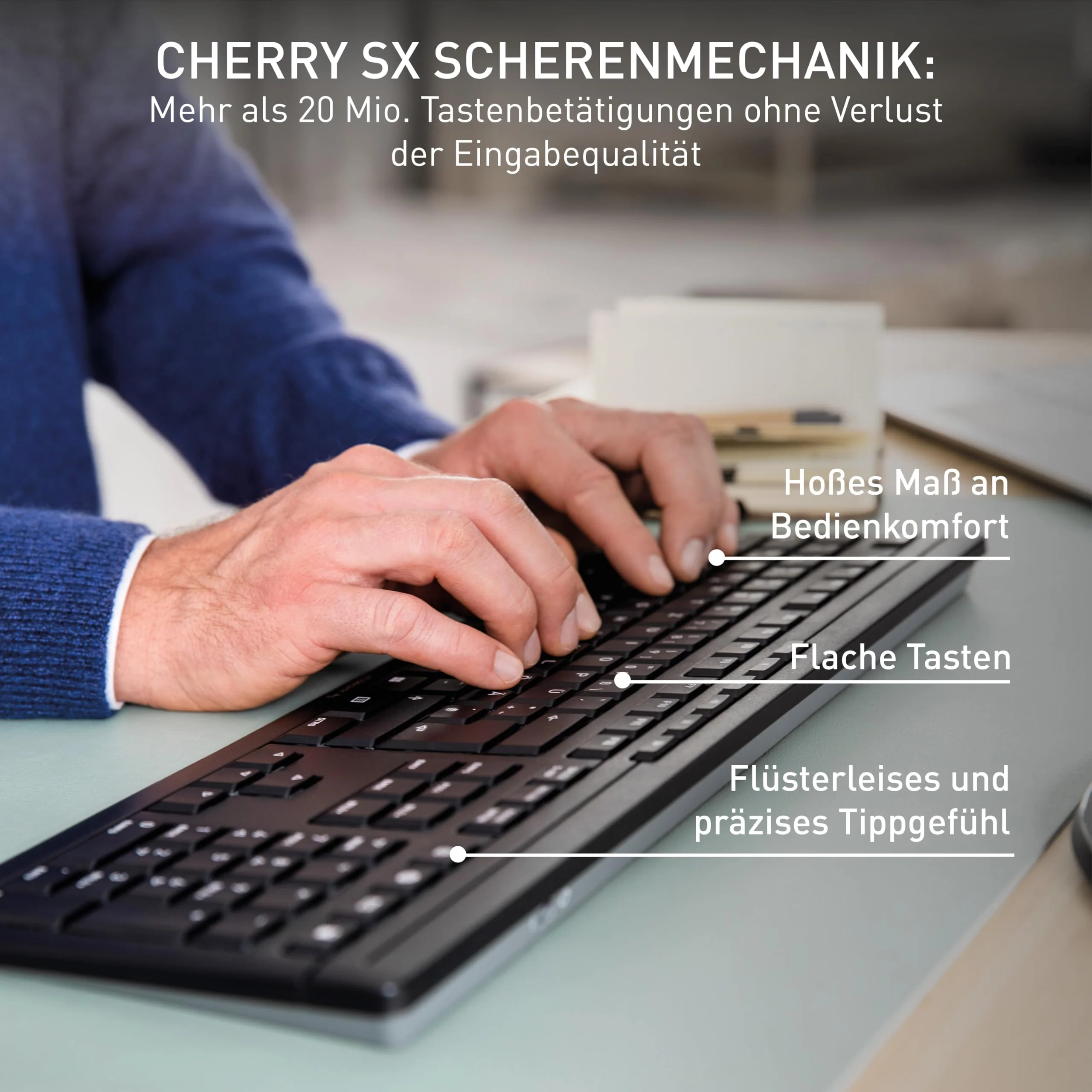 CHERRY STREAM DESKTOP COMFORT, Kabelloses Tastatur-Maus-Set, Deutsches Layout (QWERTZ), 2,4 GHz Funk, Leise Tasten, Ergonomische Rechtshändermaus, Weiß-Grau - Image 2