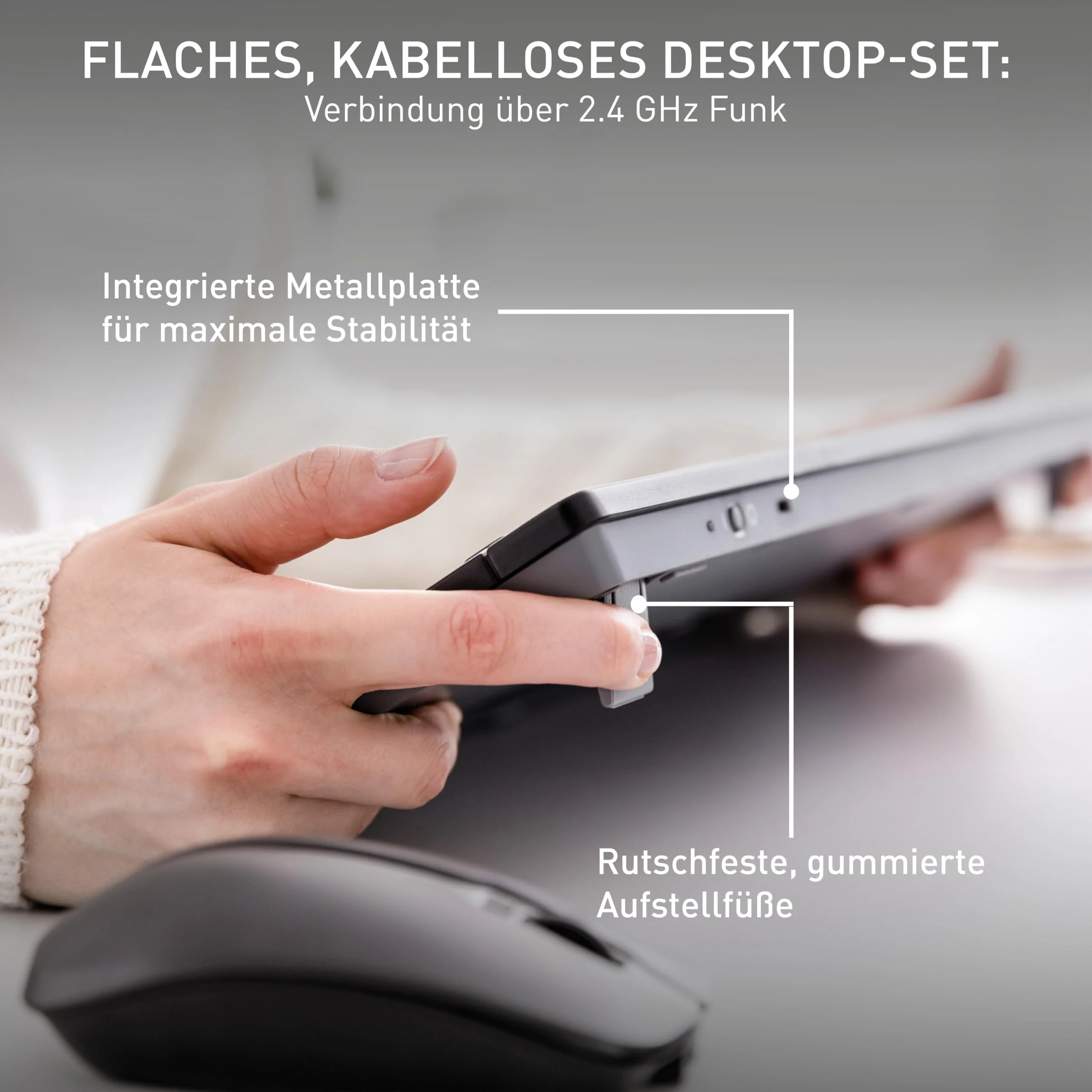 CHERRY STREAM DESKTOP, Kabelloses Tastatur- und Maus-Set, EU-Layout (QWERTY), 2,4 GHz Funk, Leiser Tastenanschlag, Flache Tasten, Batteriebetrieben, Schwarz - Image 2