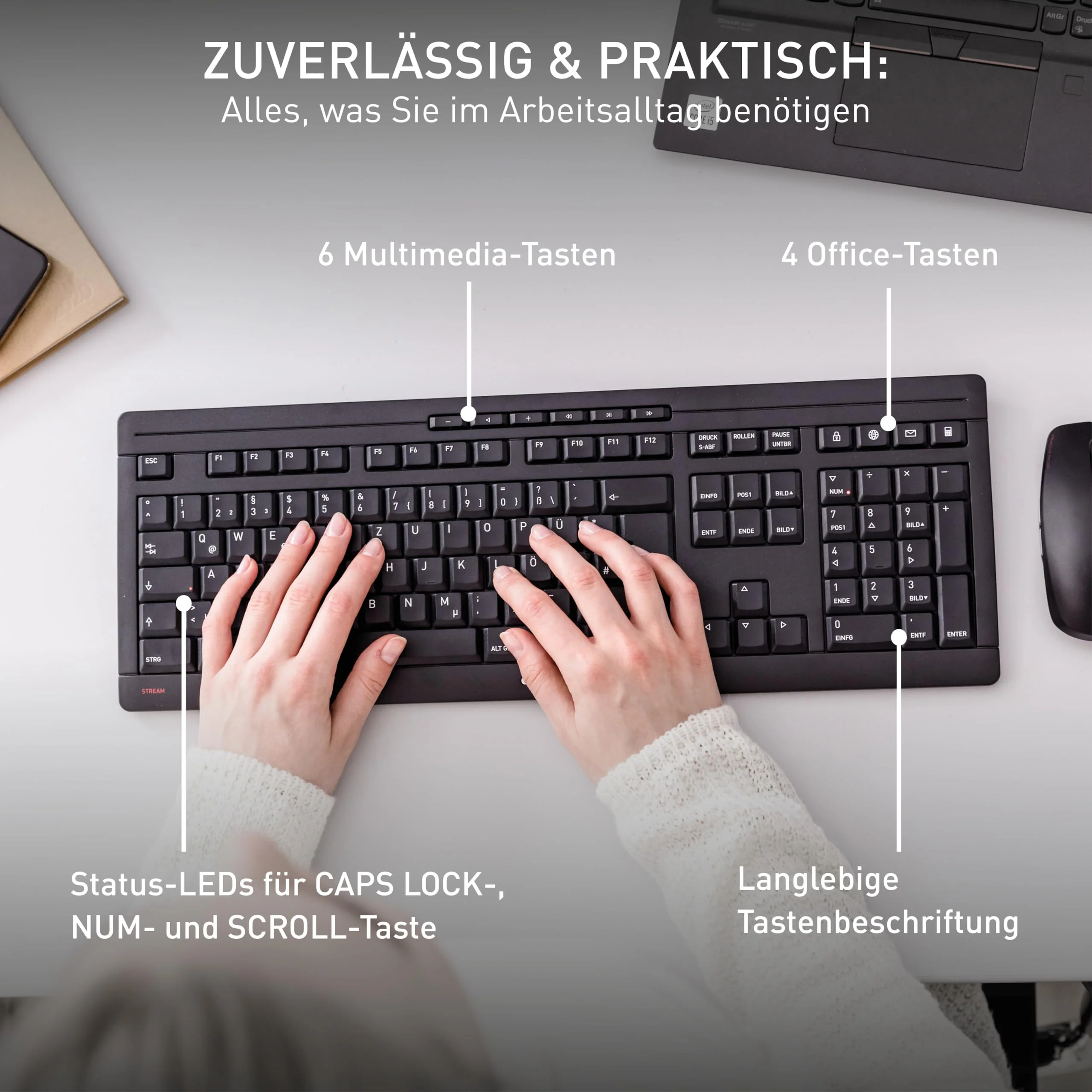 CHERRY STREAM DESKTOP, Kabelloses Tastatur- und Maus-Set, Schweizer Layout (QWERTZ), 2,4 GHz Funk, Leiser Tastenanschlag, Batteriebetrieben, Schwarz - Image 4