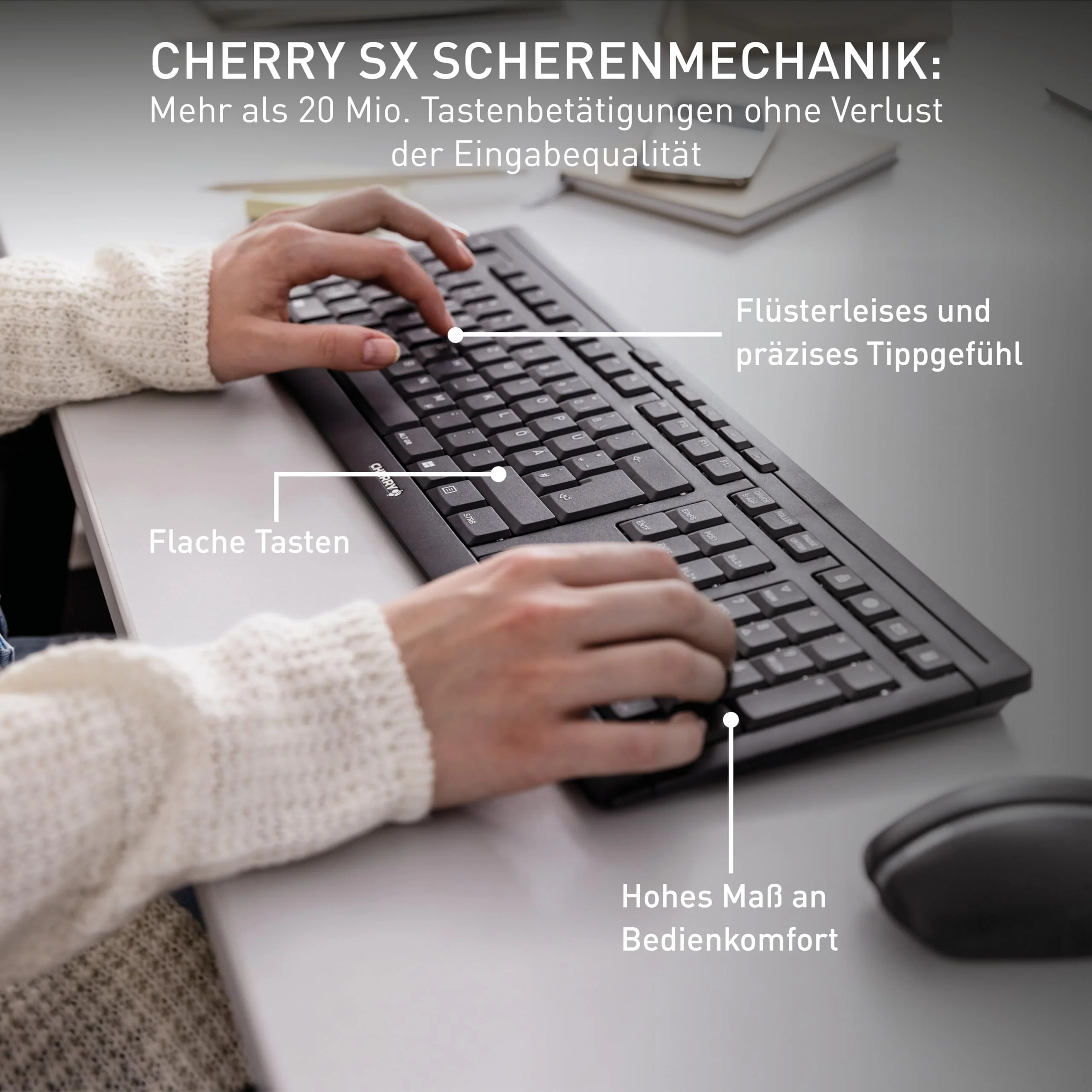 CHERRY STREAM DESKTOP, Kabelloses Tastatur- und Maus-Set, UK-Layout (QWERTY), 2,4 GHz Funk, Leiser Tastenanschlag, Flache Tasten, Batteriebetrieben, Schwarz - Image 4