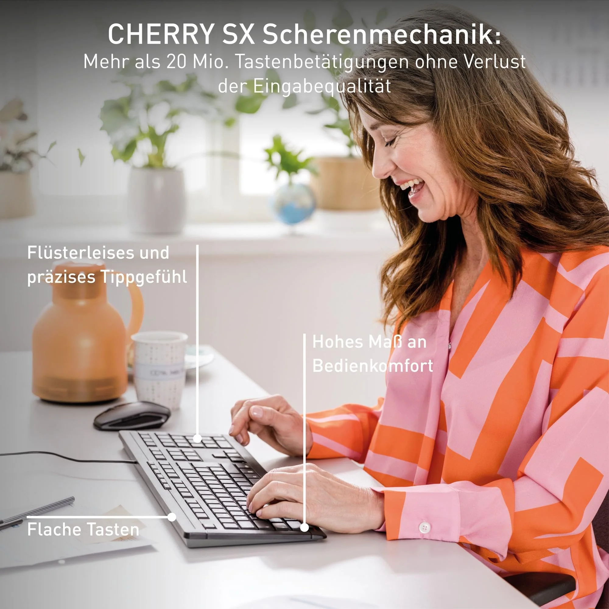 CHERRY STREAM KEYBOARD, Kabelgebundene Tastatur, Deutsches Layout (QWERTZ), Flüsterleiser Tastenanschlag, Einzigartiges Tippgefühl, Flaches Design, Schwarz - Image 5