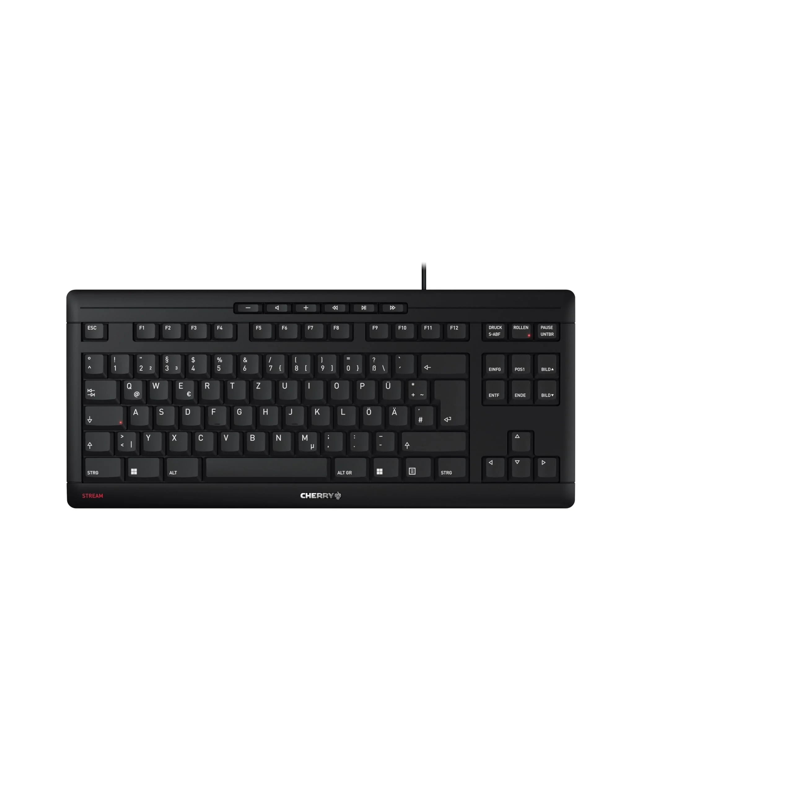 CHERRY STREAM KEYBOARD TKL, Kabelgebundene Tastatur ohne Nummernblock, Deutsches Layout (QWERTZ), Leiser Tastenanschlag, Einzigartiges Tippgefühl, Schwarz