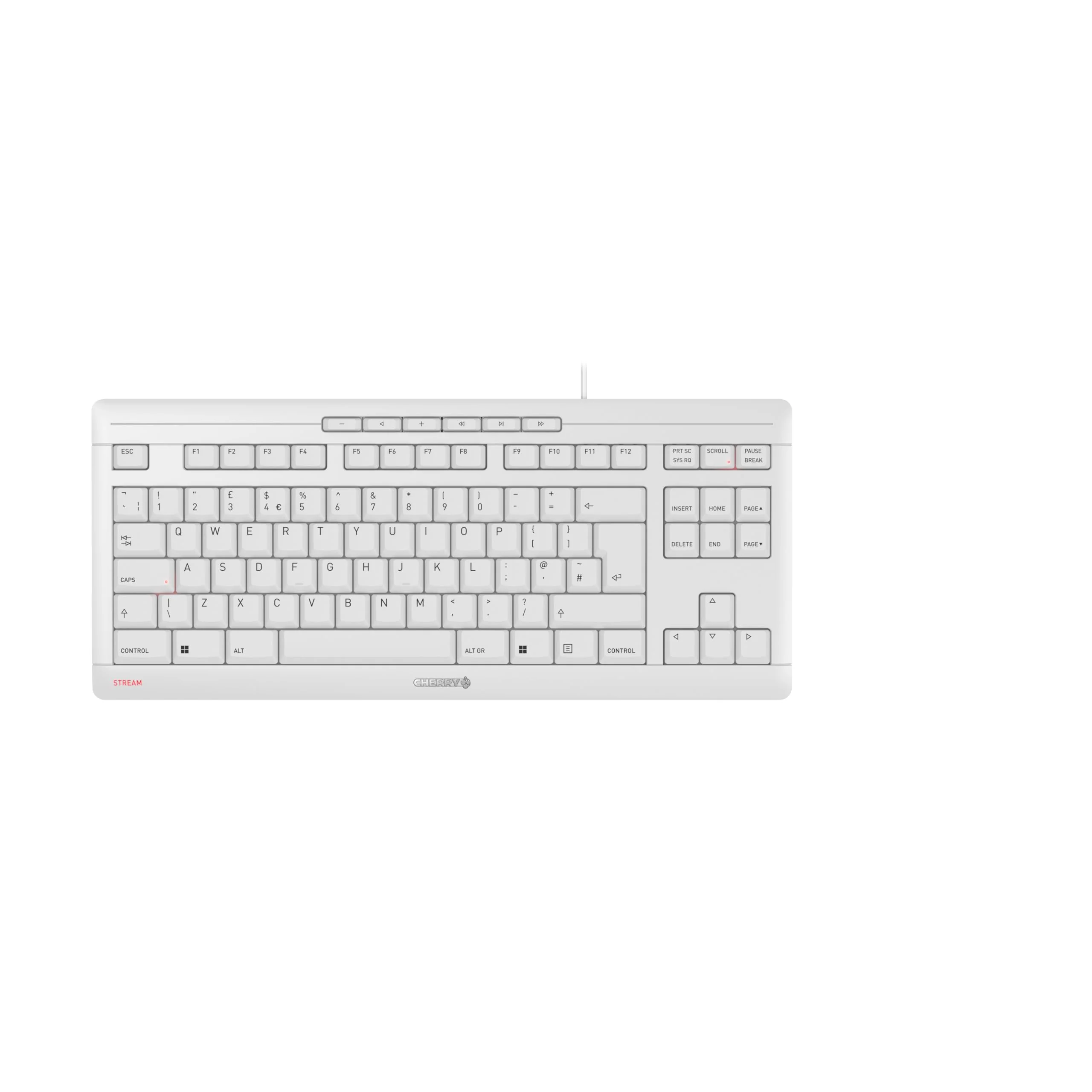 CHERRY STREAM KEYBOARD TKL, Kabelgebundene Tastatur ohne Nummernblock, UK-Layout (QWERTY), Leiser Tastenanschlag, Einzigartiges Tippgefühl, Weiß-Grau - Image 2
