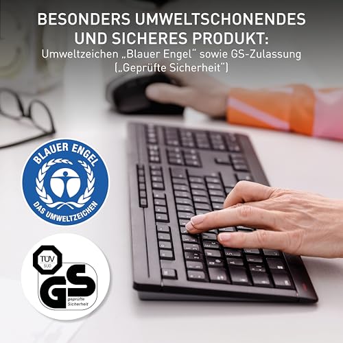 CHERRY STREAM KEYBOARD WIRELESS, Kabellose Tastatur, Deutsches Layout (QWERTZ), 2,4 GHz Funk, Leise Tasten, Flaches Design, Batteriebetrieben, Schwarz - Image 9