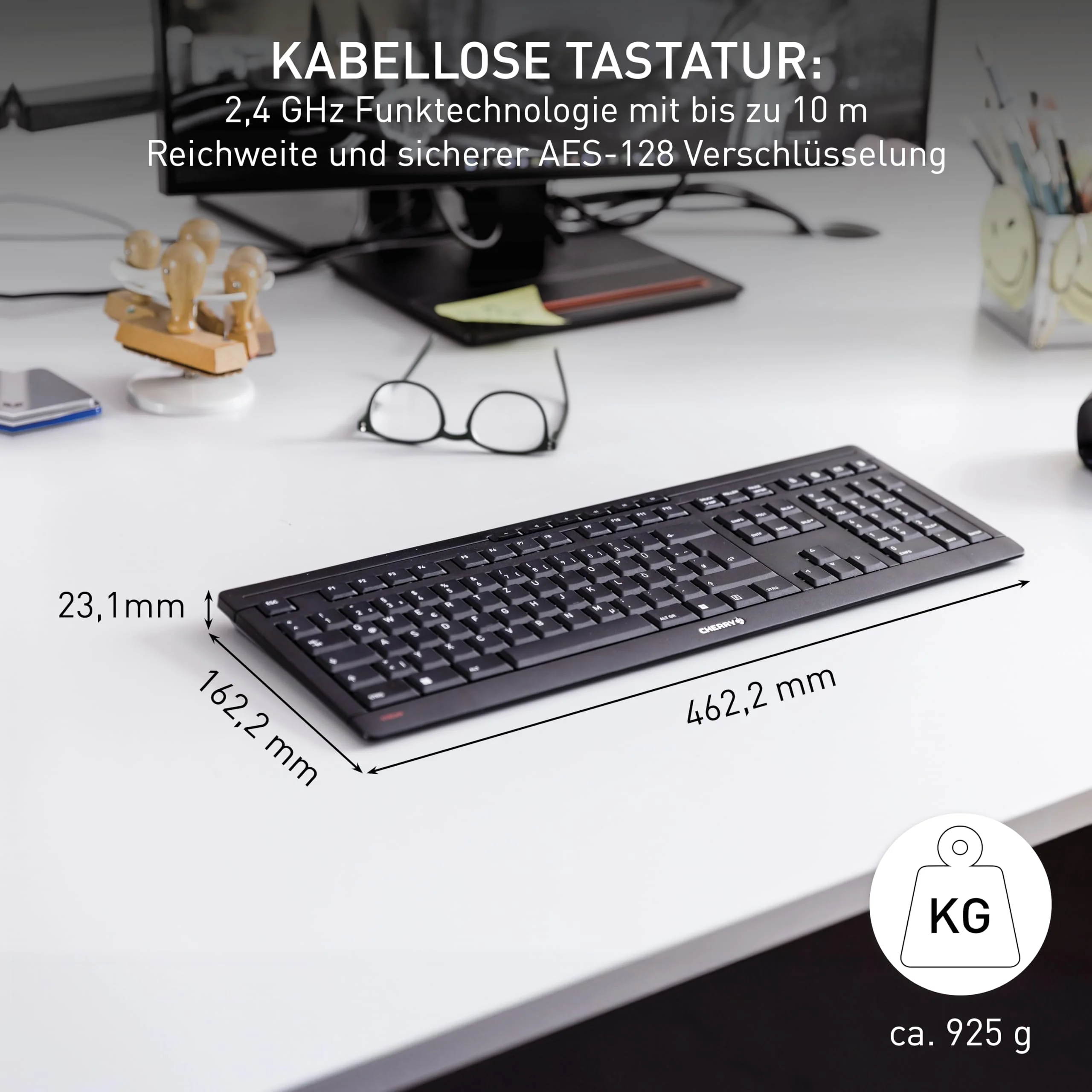 CHERRY STREAM KEYBOARD WIRELESS, Kabellose Tastatur, EU-Layout (QWERTY), 2,4 GHz Funk, Leise Tasten, Flaches Design, Batteriebetrieben, Schwarz - Image 2