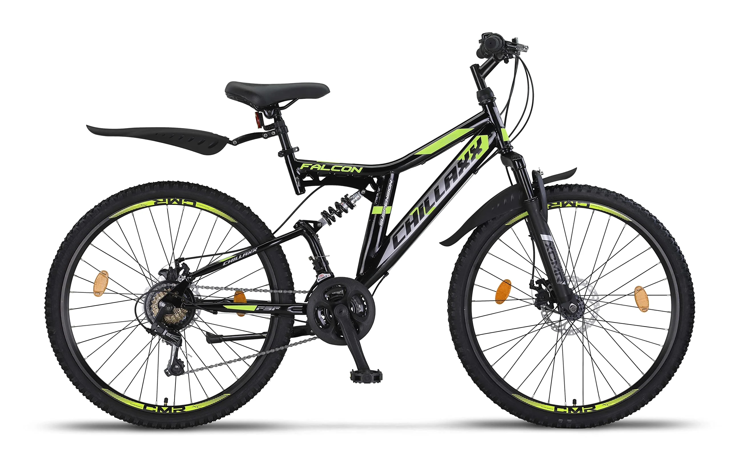 Chillaxx Bike Falcon Premium Mountainbike in 24 und 26 Zoll - Fahrrad für Jungen, Mädchen, Damen und Herren - Scheibenbremse- 21 Gang-Schaltung - Vollfederung (26 Zoll, Schwarz-Lime Disc-Bremse) - Image 4
