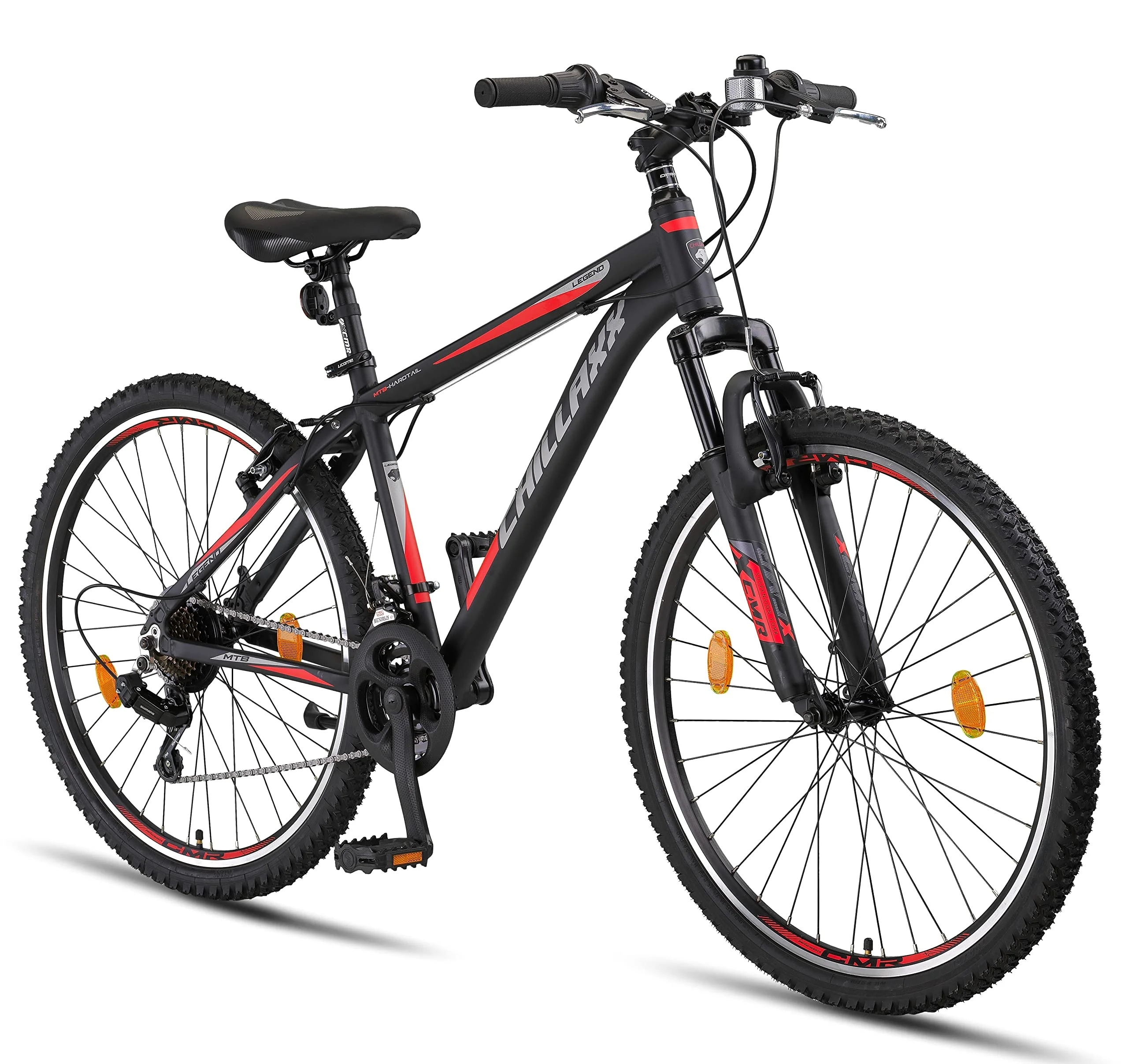Chillaxx Bike Legend Aluminium 24, 26, 27,5 und 29 Zoll Shimano Mountainbike MTB Fahrrad für Jungen Mädchen Herren und Damen 21 Gang Schaltung Herrenrad Damenrad (26 Zoll, Schwarz-Rot V-Bremse) - Image 2