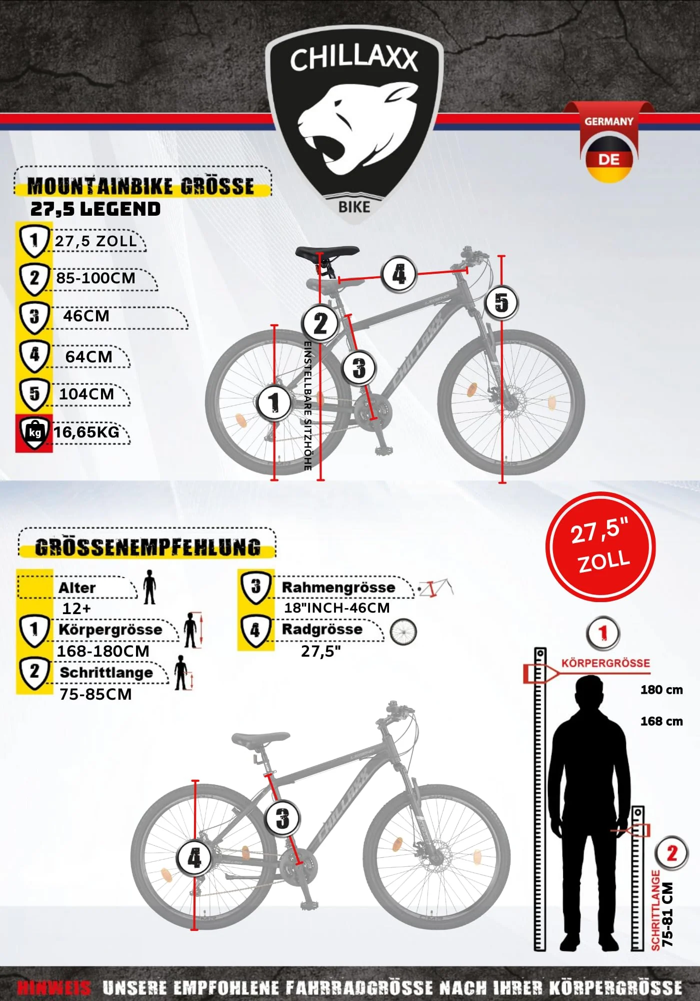 Chillaxx Bike Legend Aluminium 24, 26, 27,5 und 29 Zoll Shimano Mountainbike MTB Fahrrad für Jungen Mädchen Herren und Damen 21 Gang Schaltung Herrenrad Damenrad (27,5 Zoll, Schwarz Disc-Bremse) - Image 3