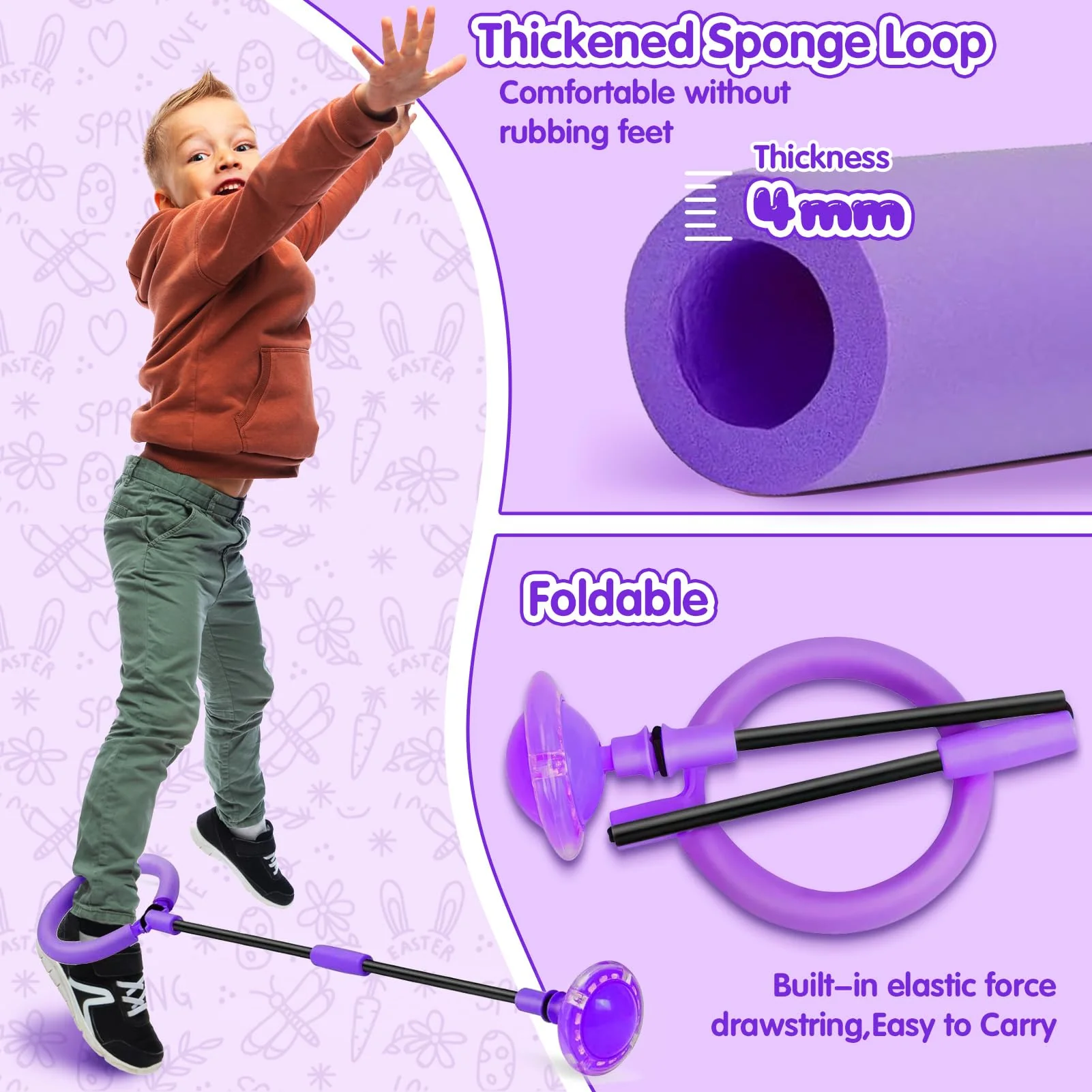 chimoo Kinder Blinkender Springring Fußkreisel,Faltbarer Ankle Skip Ball Sport Sprungball Mit Lichtrad Lila Blinkender Sprungball Mädchen Im Alter Von 6, 7, 8, 9 Und 10 Jahren - Image 3
