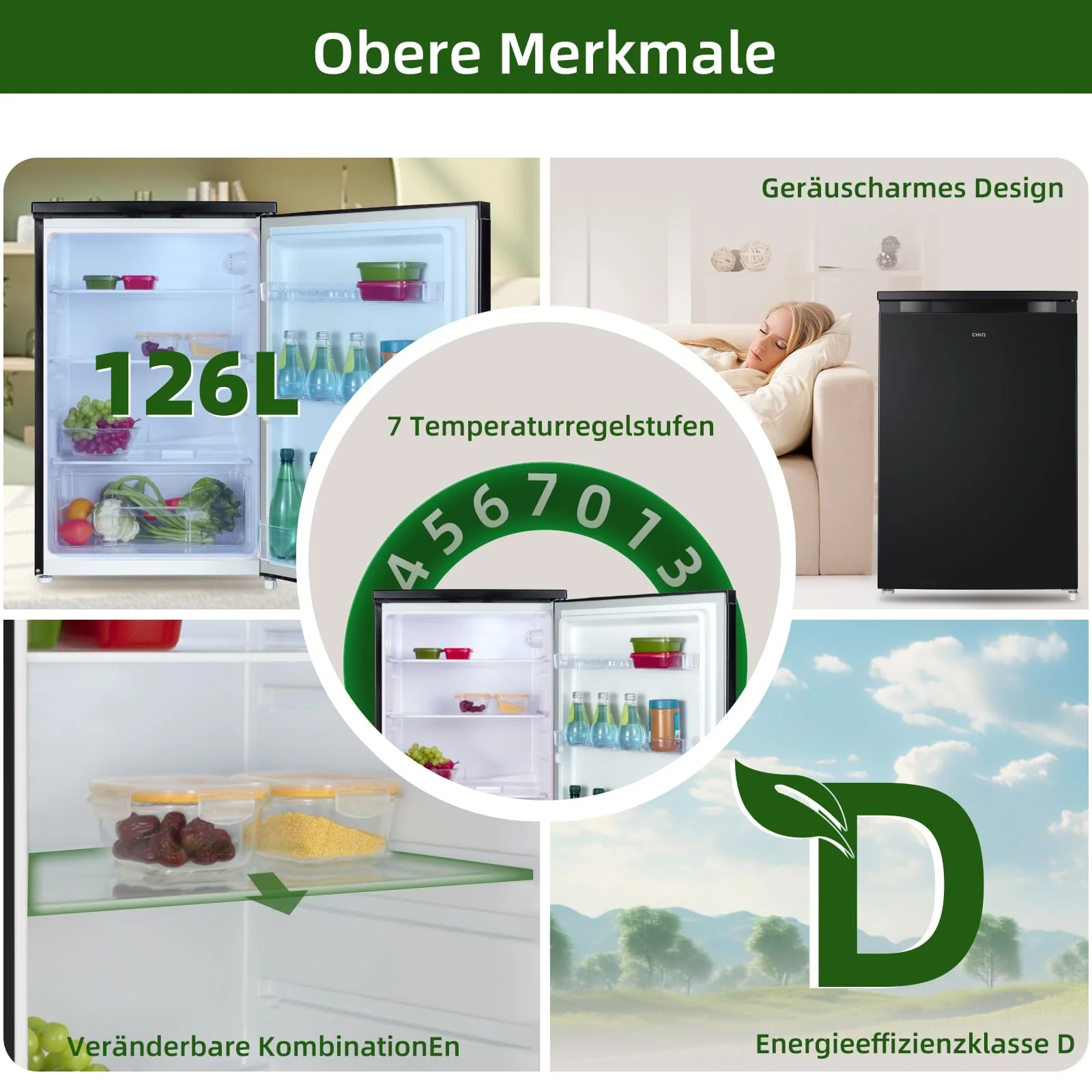 CHIQ CSF120BE Freistehender Kühlschrank |Low-frost Technologie | 12 Jahre Garantie auf den Kompressor*, Dunkler Edelstahl Look (130L) | 114 x 47 x 49,5 cm (HxBxT) - Image 2